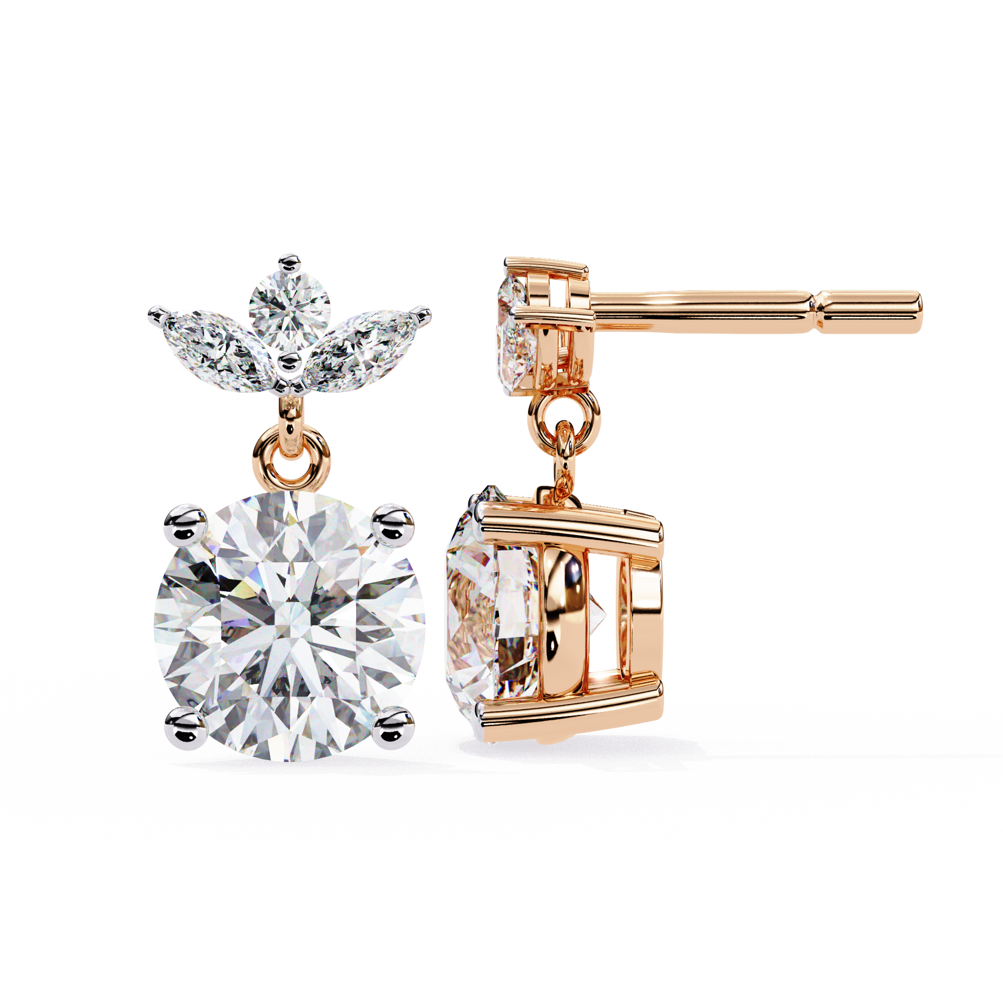 Eternal Cascade: 2.02 Carat Round & Marquise Lab Grown Diamond Dangle Earrings