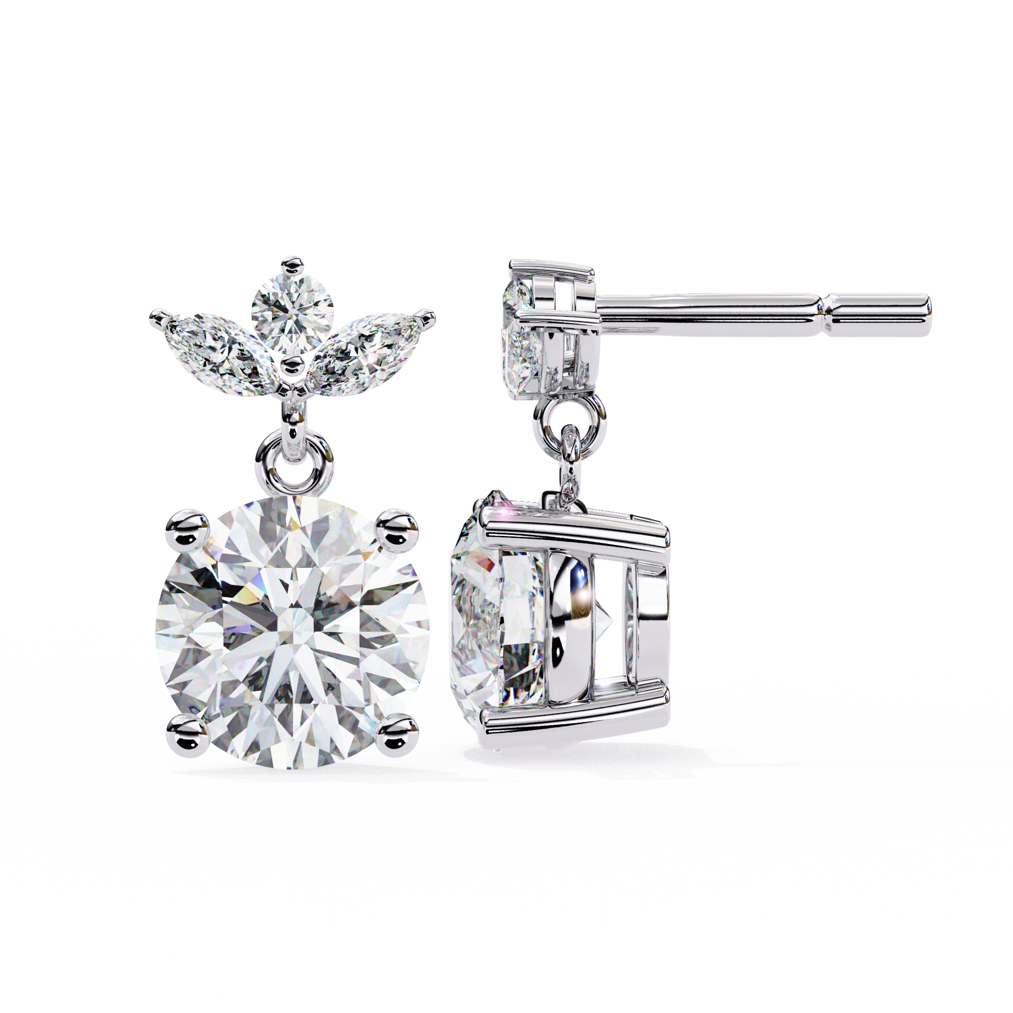 Eternal Cascade: 2.02 Carat Round & Marquise Lab Grown Diamond Dangle Earrings
