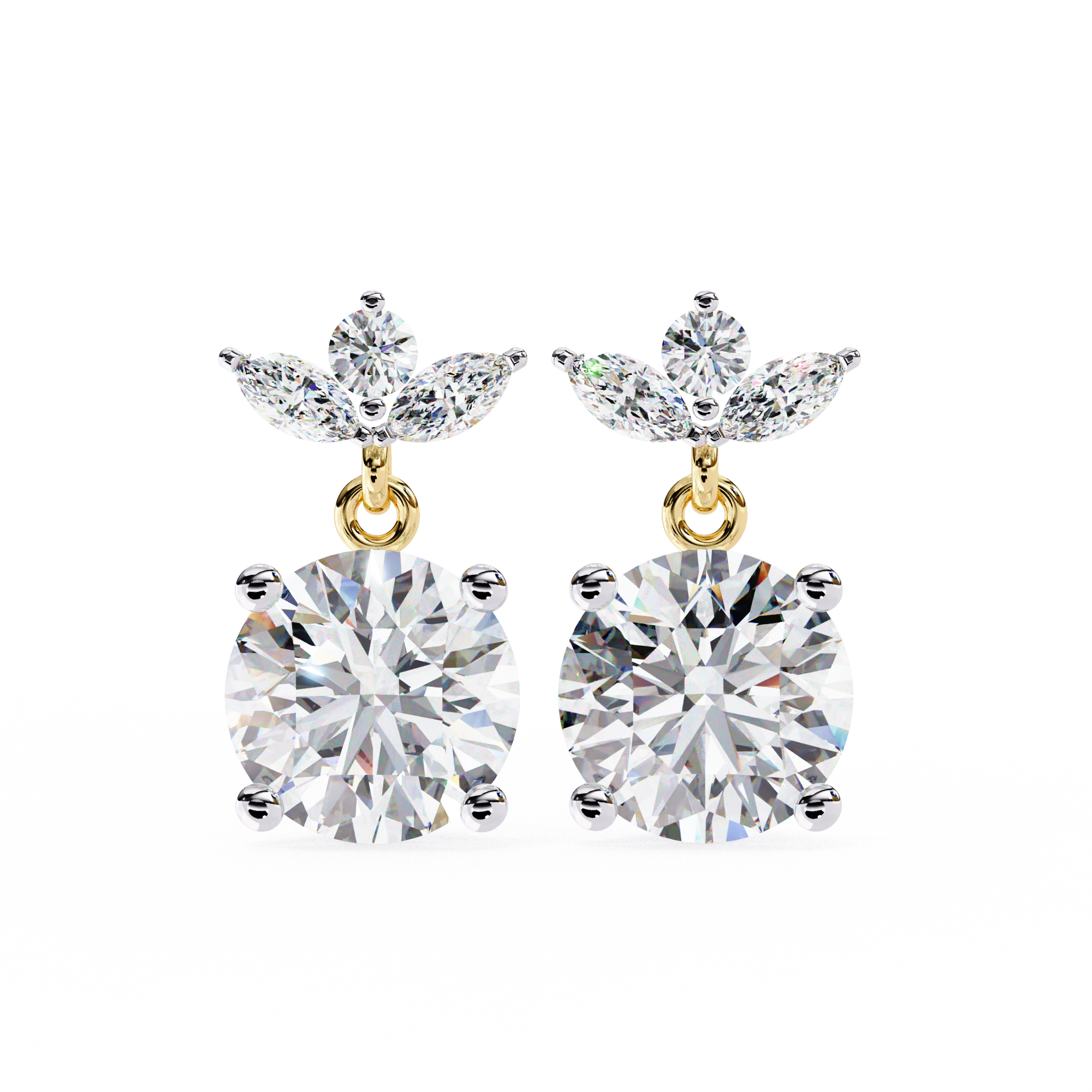 Eternal Cascade: 2.02 Carat Round & Marquise Lab Grown Diamond Dangle Earrings
