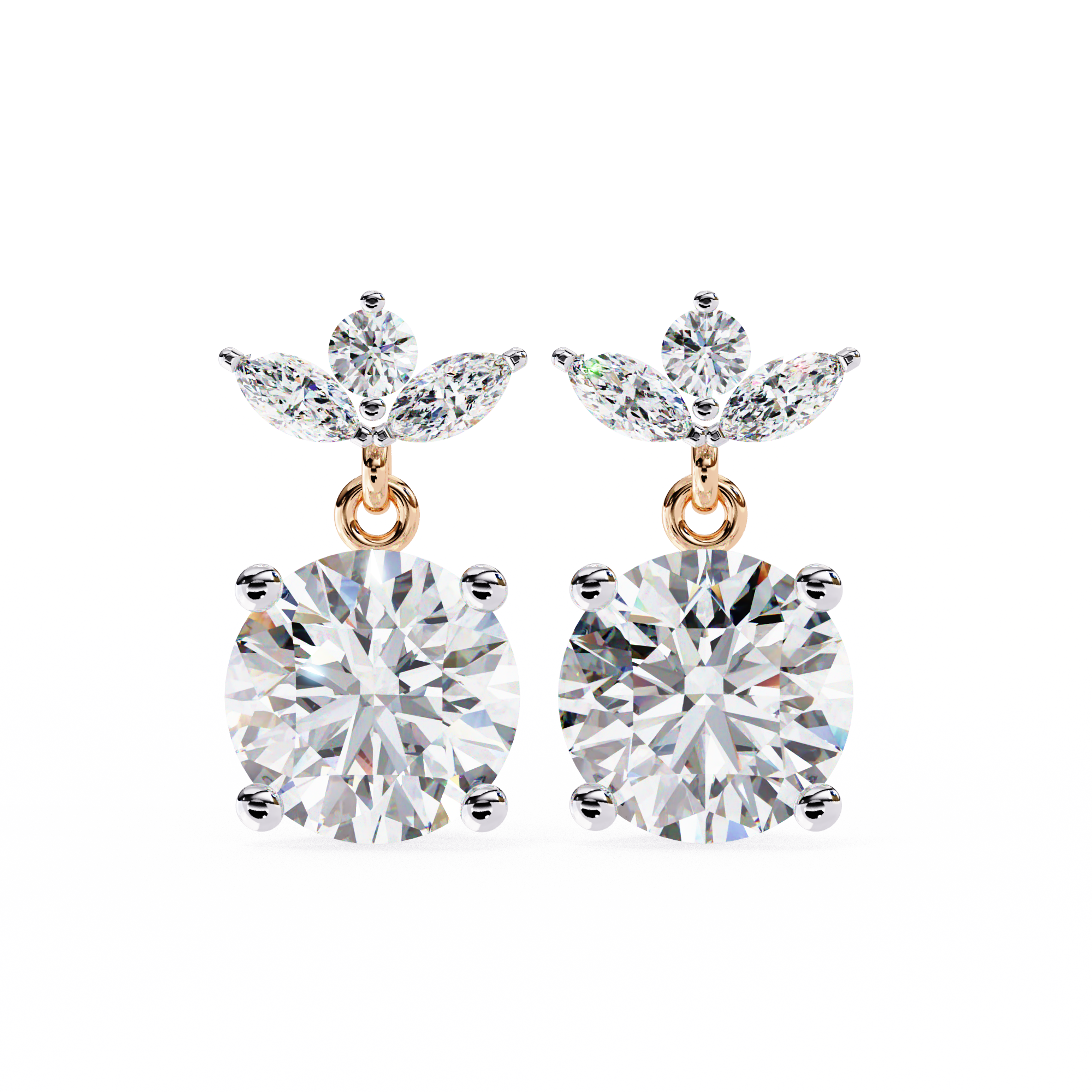 Eternal Cascade: 2.02 Carat Round & Marquise Lab Grown Diamond Dangle Earrings
