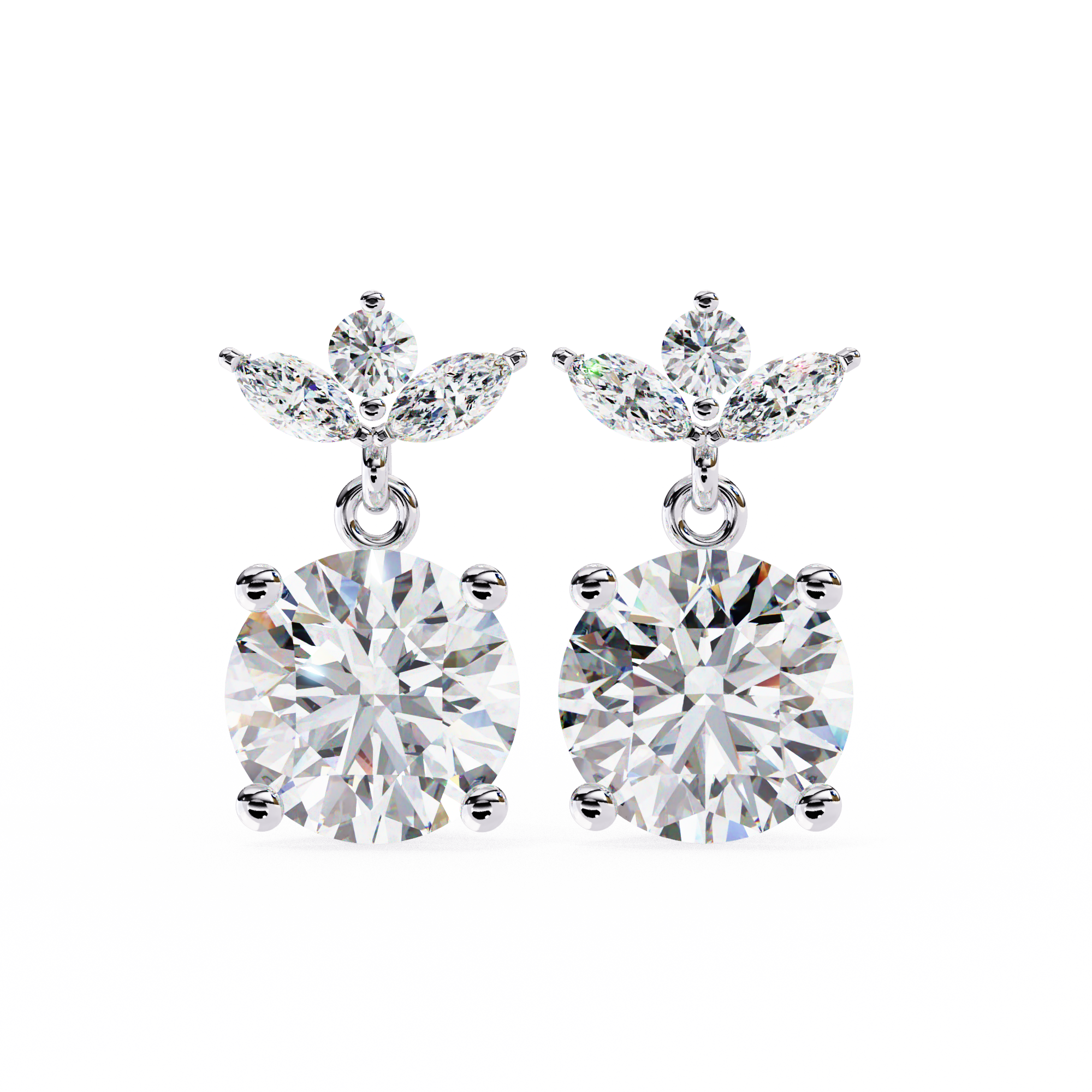 Eternal Cascade: 2.02 Carat Round & Marquise Lab Grown Diamond Dangle Earrings