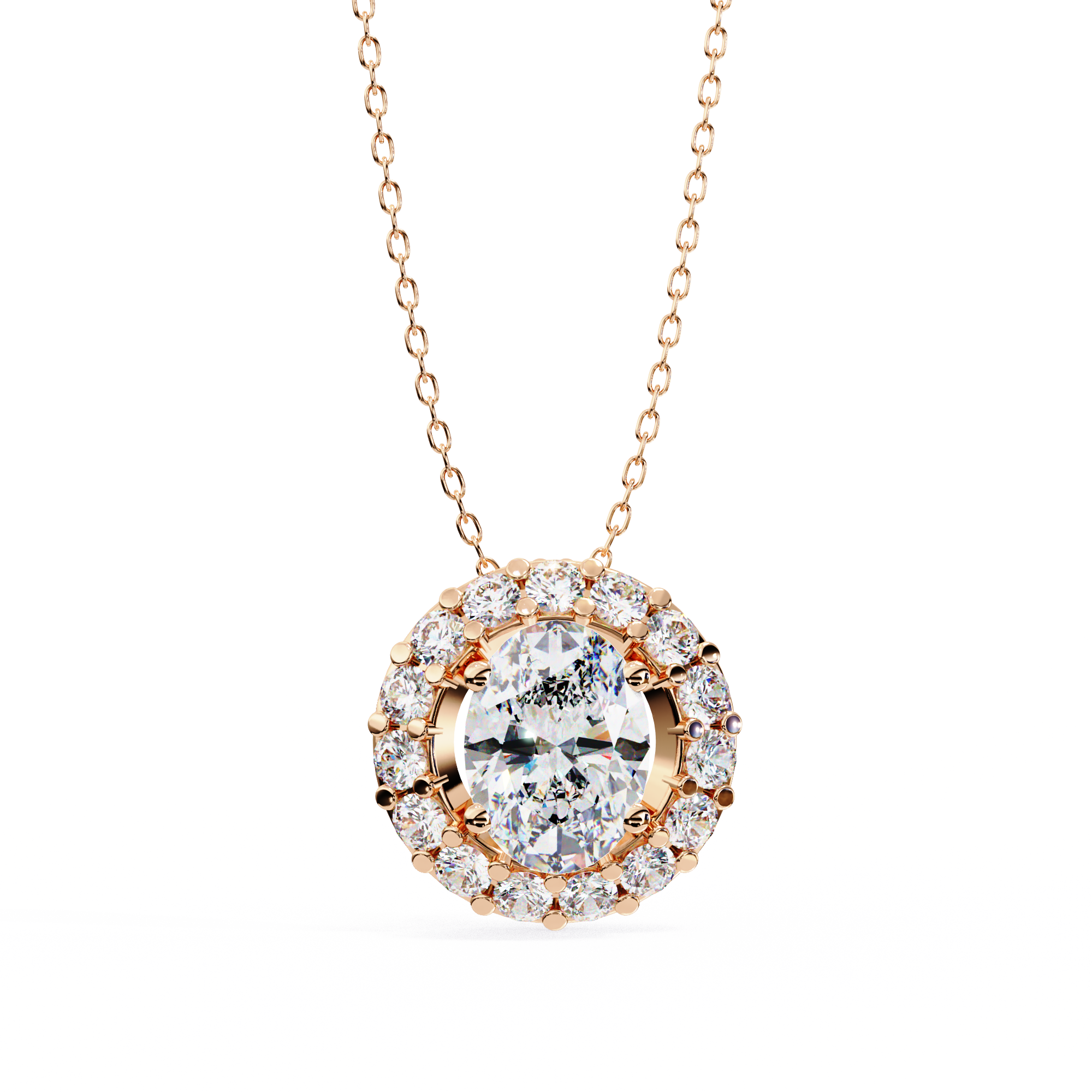 0.97 Carat Lab-Grown Diamond Pendant Necklace – Oval & Round Shape EF/VS