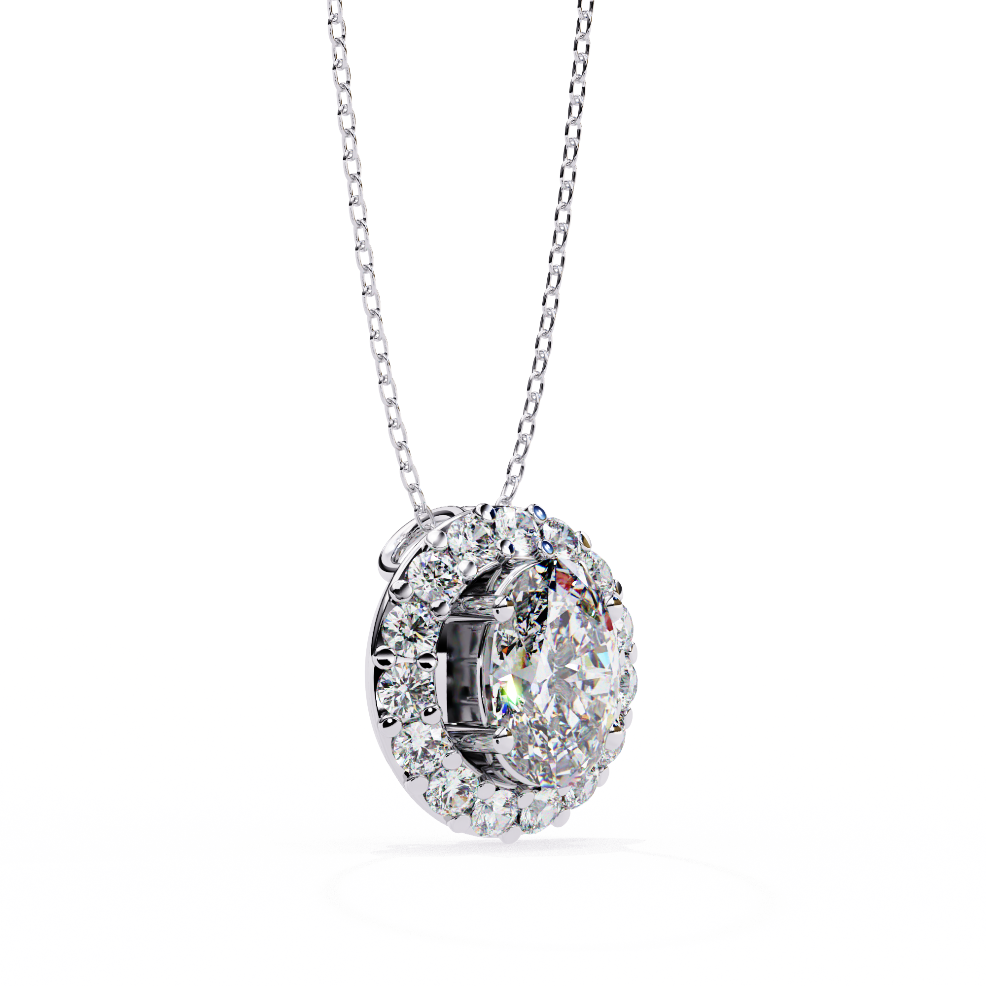 0.97 Carat Lab-Grown Diamond Pendant Necklace – Oval & Round Shape EF/VS
