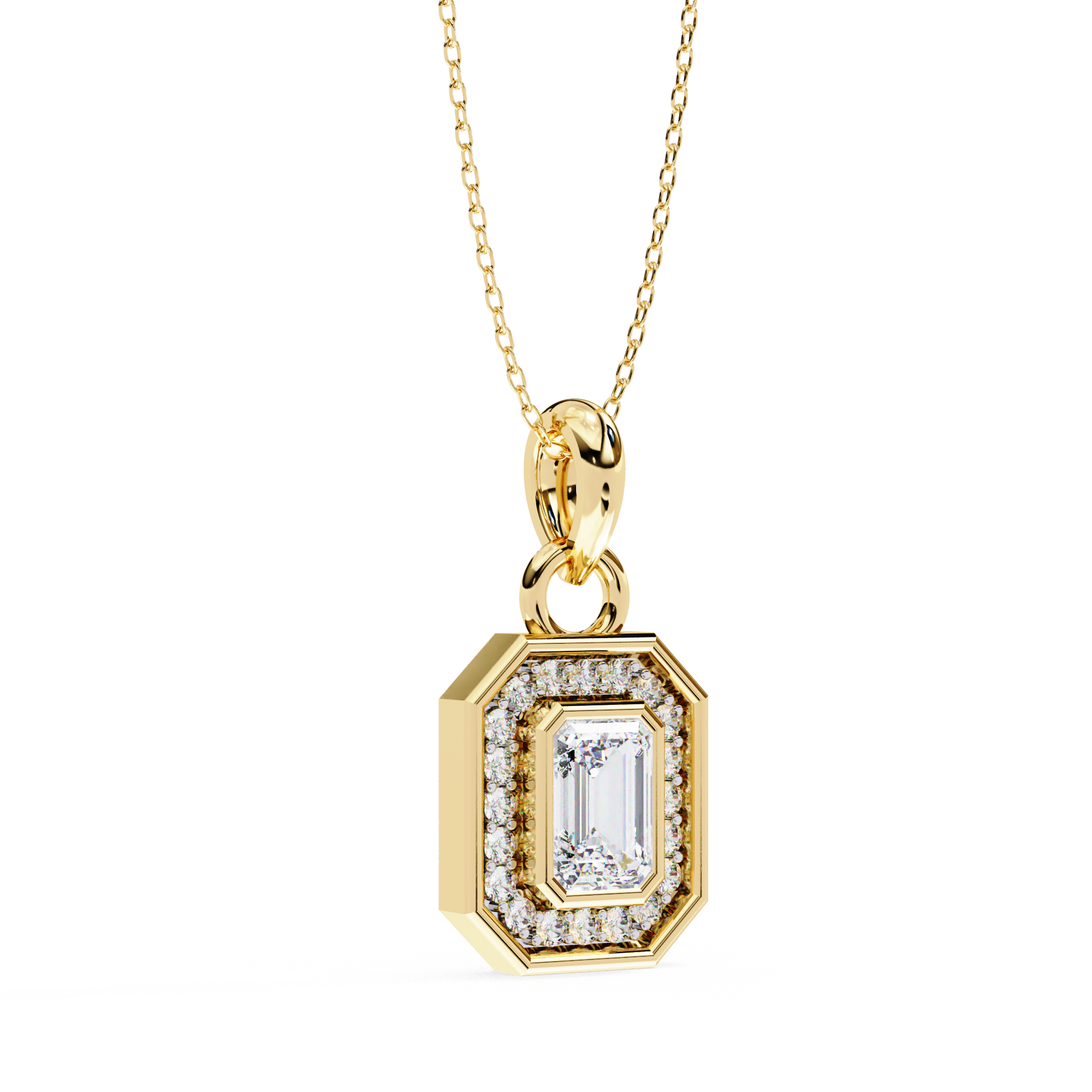 Emerald & Round Shape 0.93ct EF/VS Lab-Grown Diamond Halo Pendant Necklace