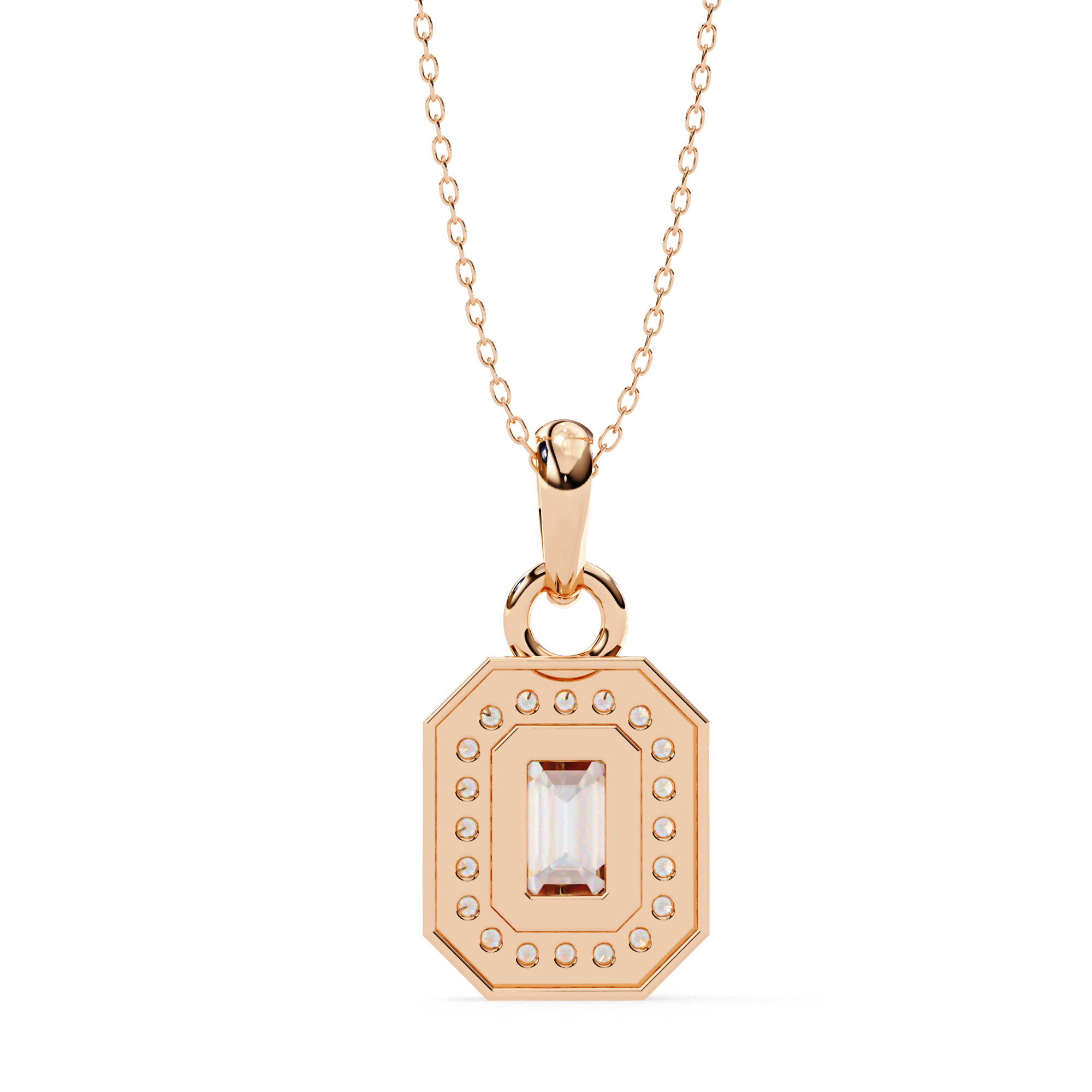 Emerald & Round Shape 0.93ct EF/VS Lab-Grown Diamond Halo Pendant Necklace