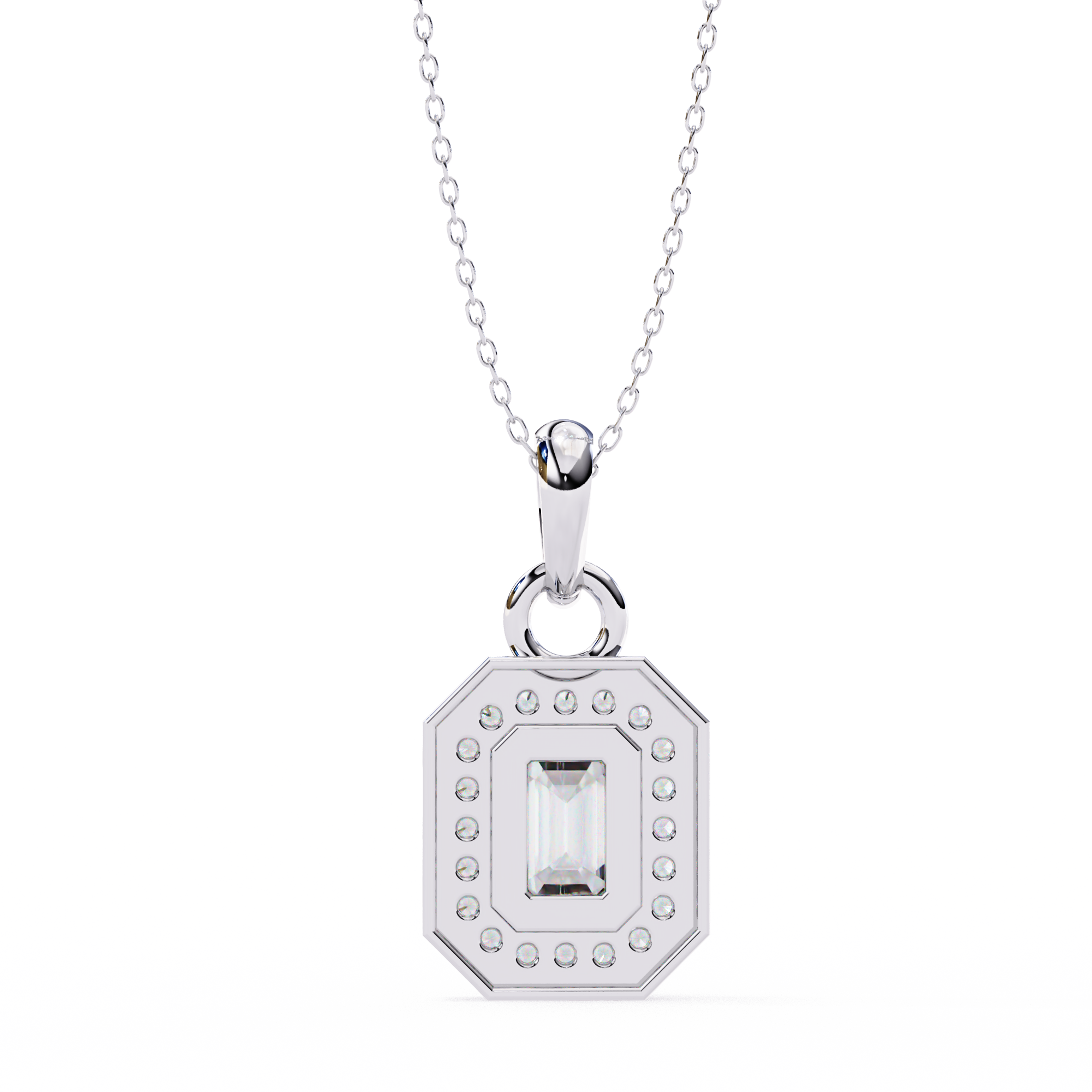 Emerald & Round Shape 0.93ct EF/VS Lab-Grown Diamond Halo Pendant Necklace
