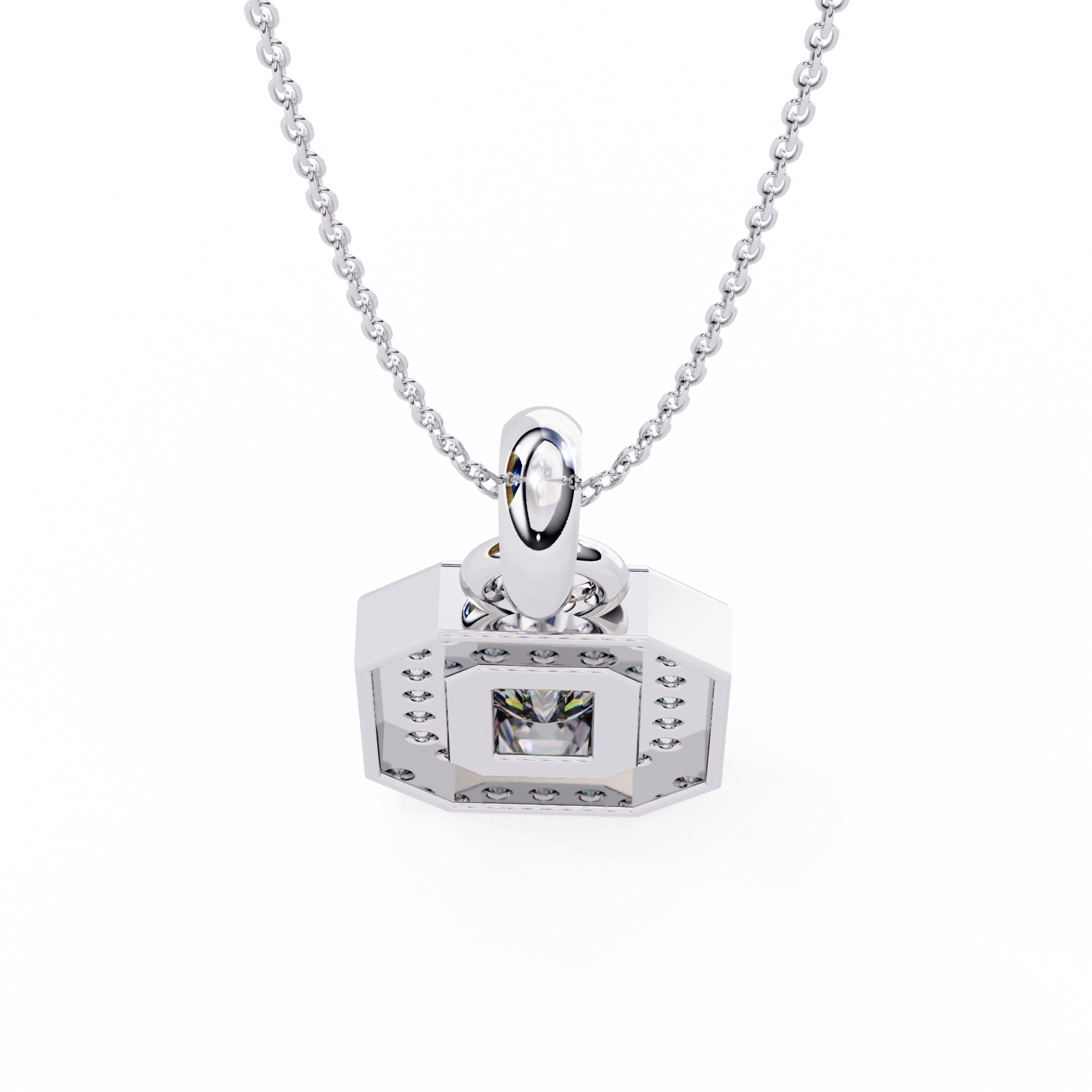 Emerald & Round Shape 0.93ct EF/VS Lab-Grown Diamond Halo Pendant Necklace