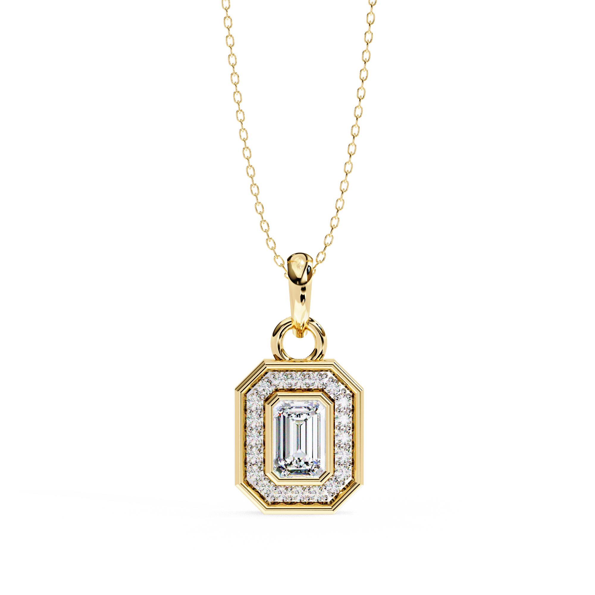 Emerald & Round Shape 0.93ct EF/VS Lab-Grown Diamond Halo Pendant Necklace