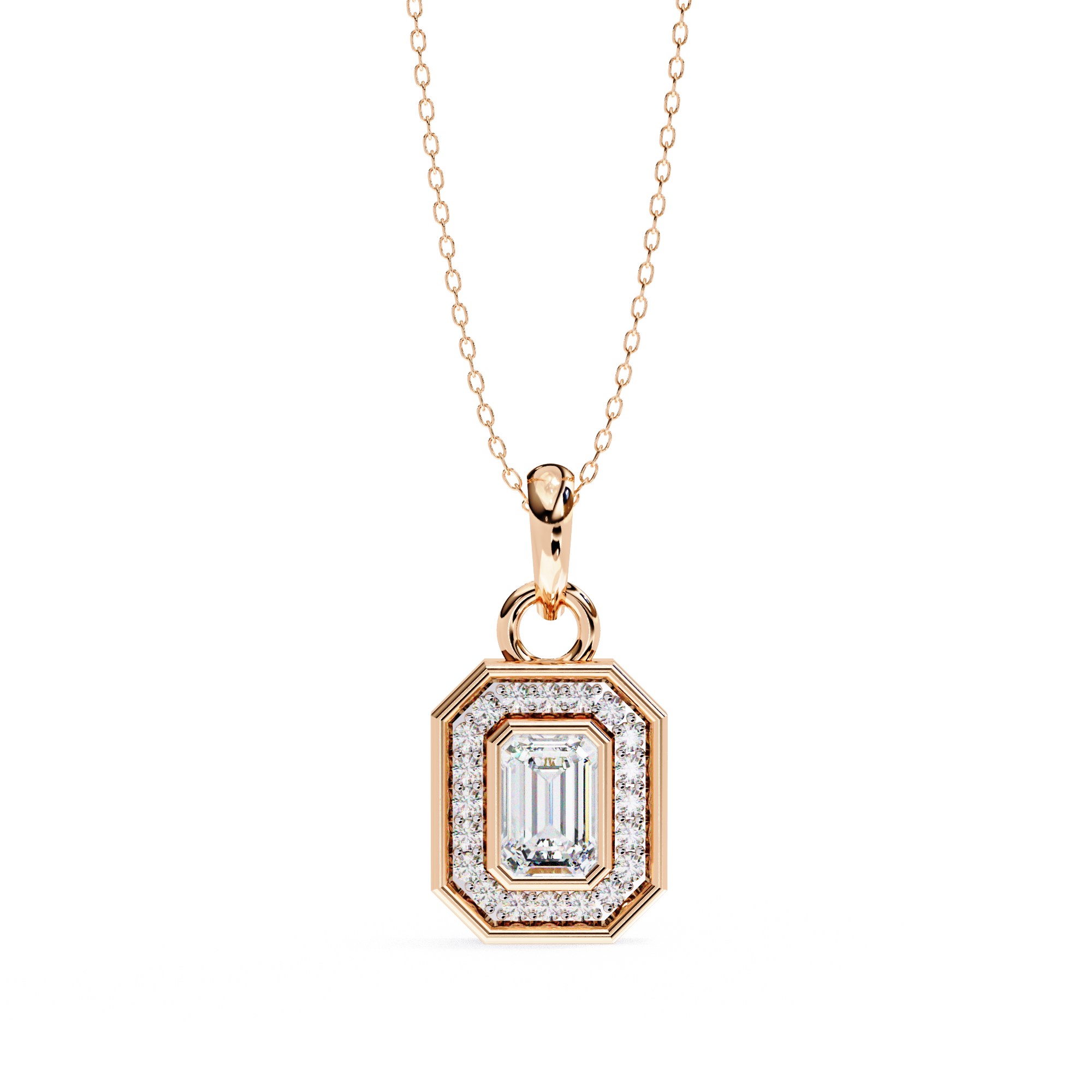 Emerald & Round Shape 0.93ct EF/VS Lab-Grown Diamond Halo Pendant Necklace
