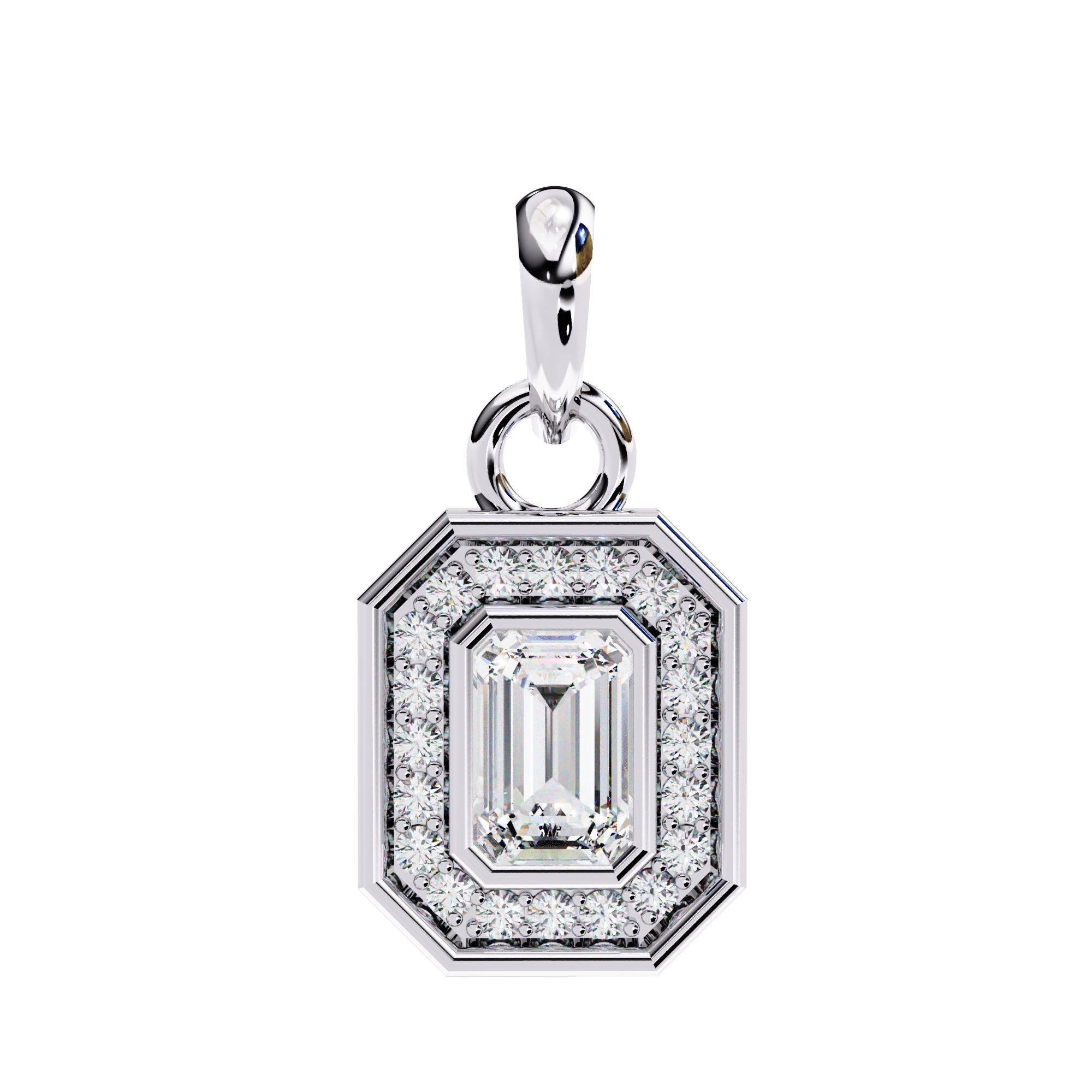Emerald & Round Shape 0.93ct EF/VS Lab-Grown Diamond Halo Pendant Necklace