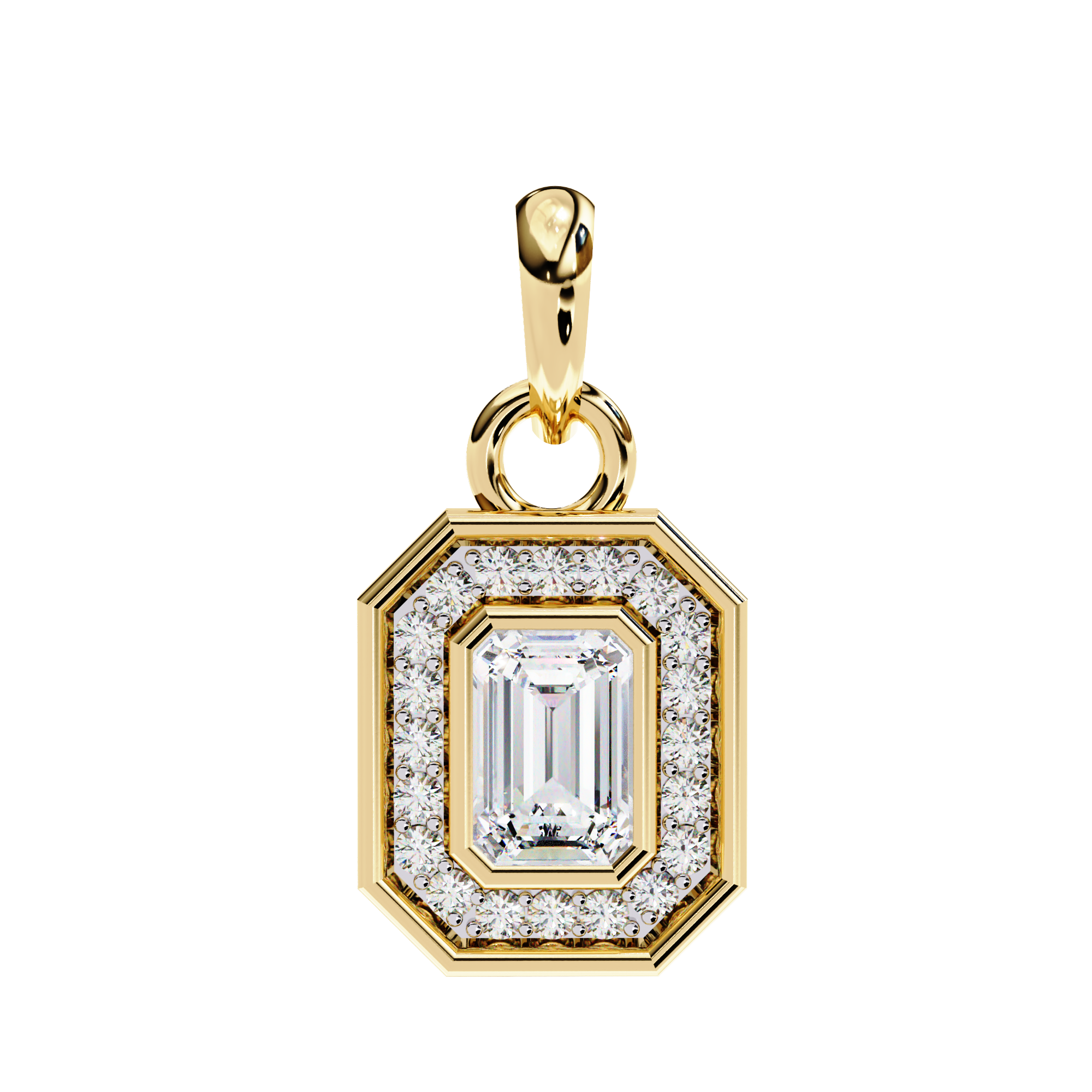 Emerald & Round Shape 0.93ct EF/VS Lab-Grown Diamond Halo Pendant Necklace