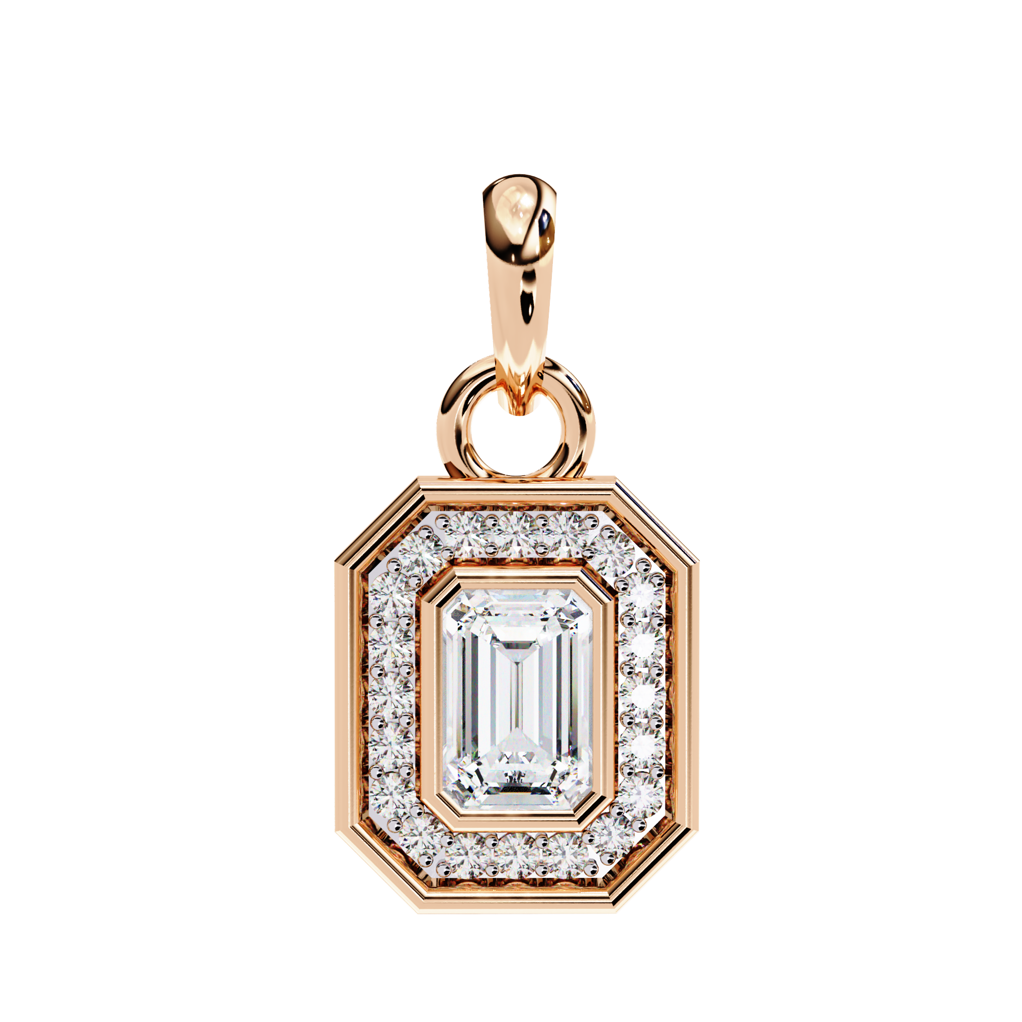 Emerald & Round Shape 0.93ct EF/VS Lab-Grown Diamond Halo Pendant Necklace