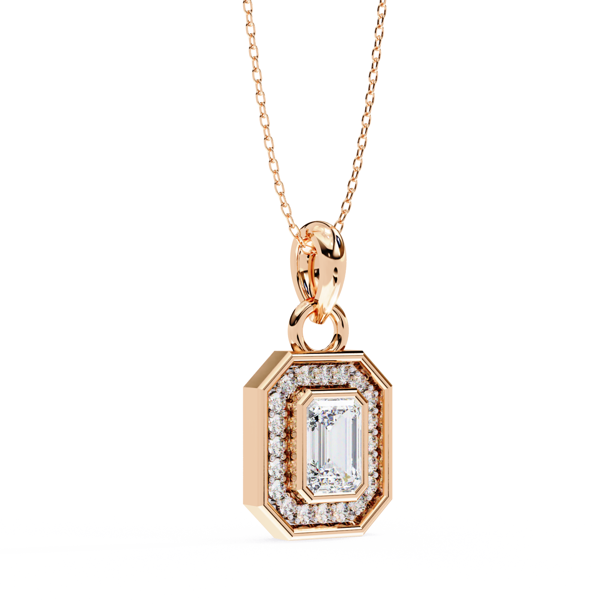 Emerald & Round Shape 0.93ct EF/VS Lab-Grown Diamond Halo Pendant Necklace