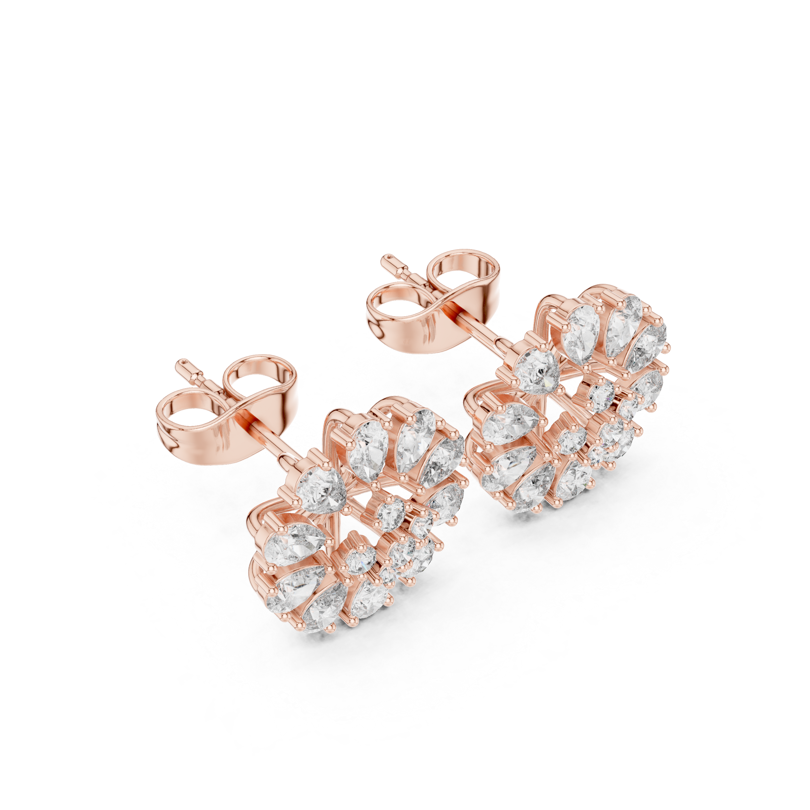 0.95 Carat Pear & Round Natural Diamond Stud Earrings – GH Color, SI Clarity