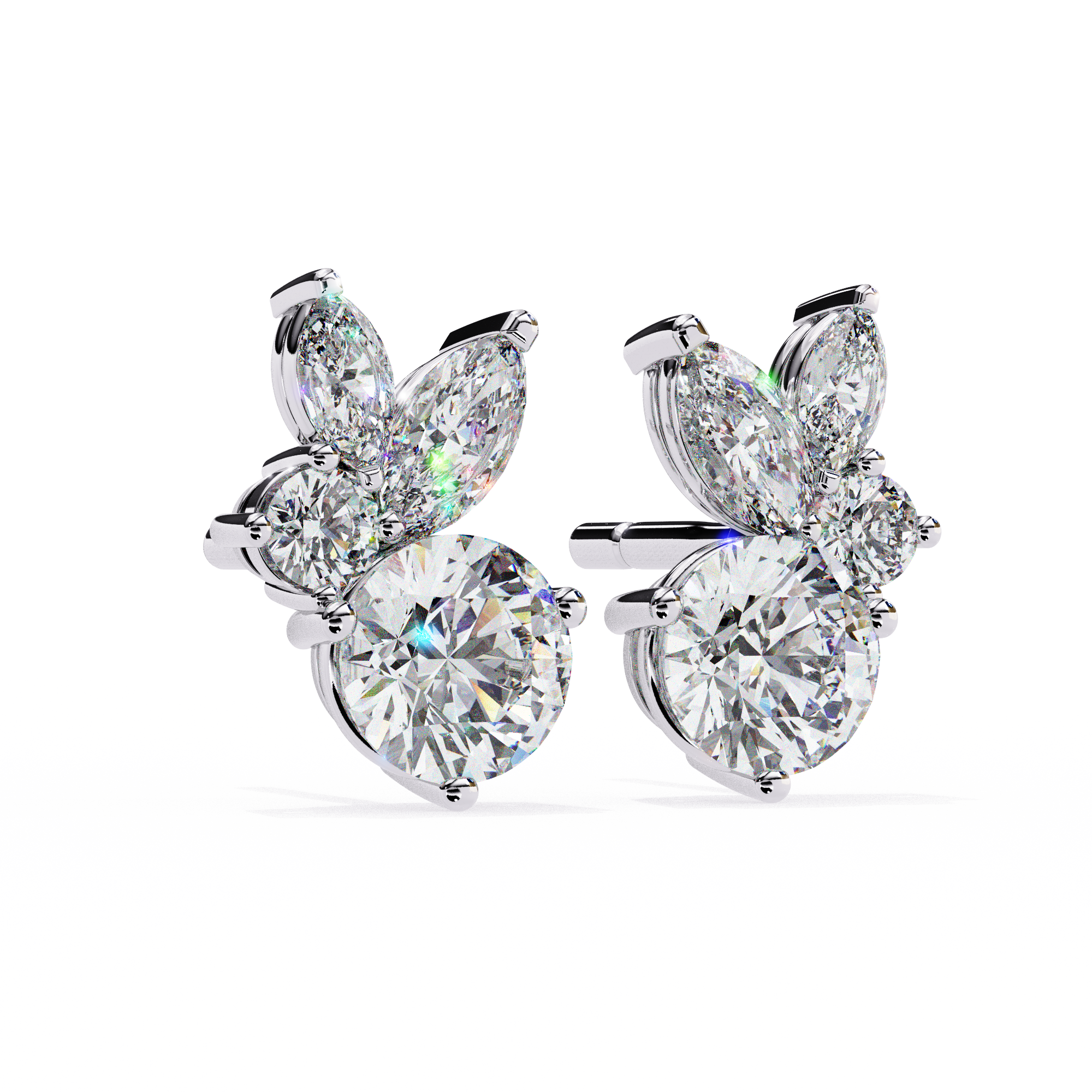 Solitairekart 1.43ct Round & Marquise Cut Natural Diamond Stud Earrings-HI Color, VS-SI Clarity