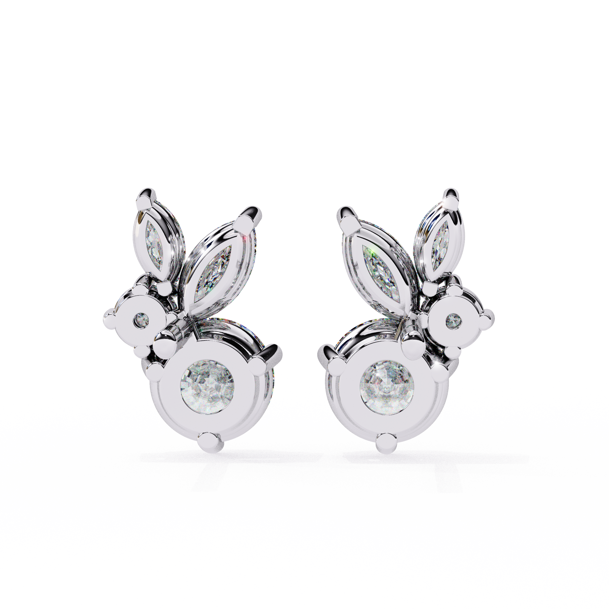 Solitairekart 1.43ct Round & Marquise Cut Natural Diamond Stud Earrings-HI Color, VS-SI Clarity