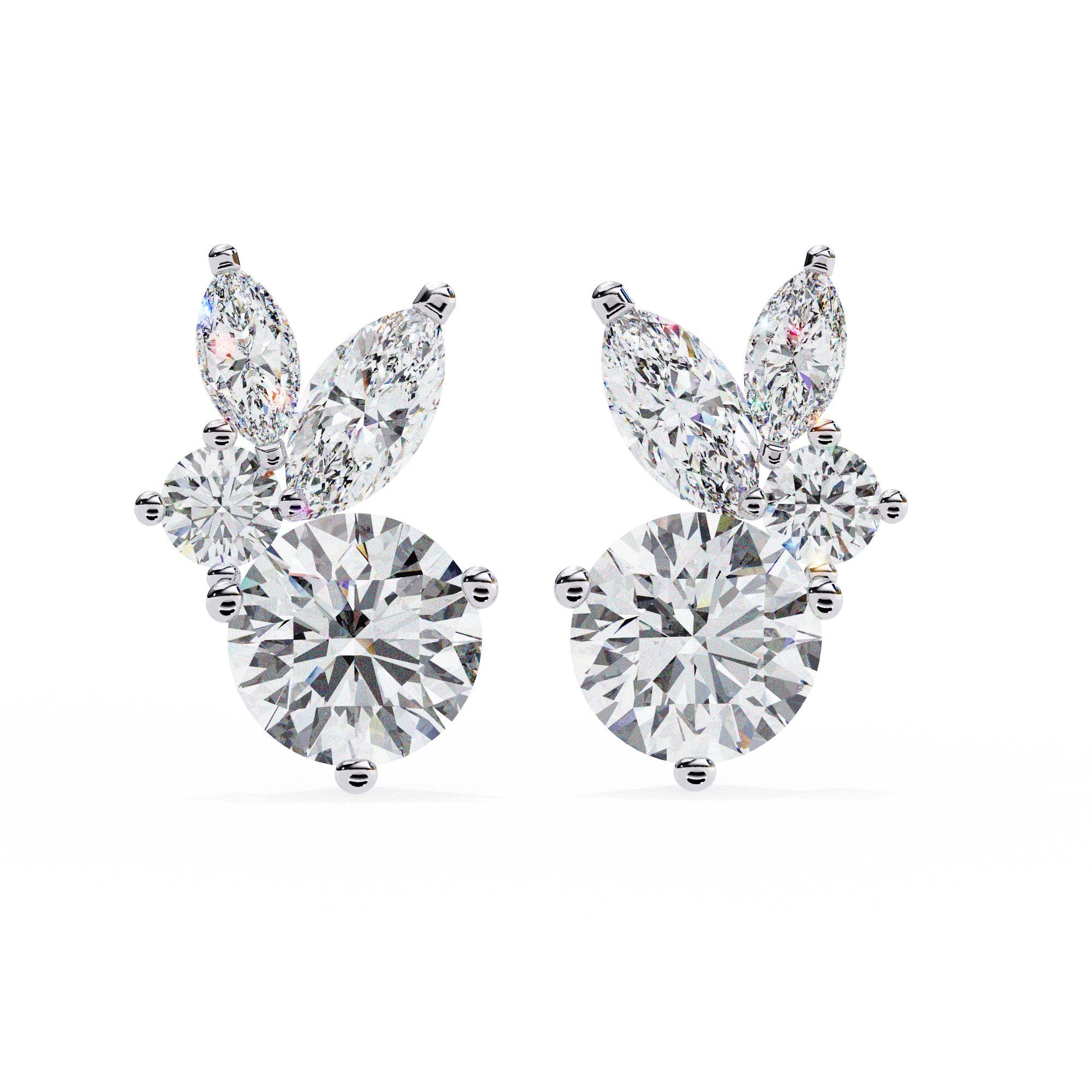 Solitairekart 1.43ct Round & Marquise Cut Natural Diamond Stud Earrings-HI Color, VS-SI Clarity