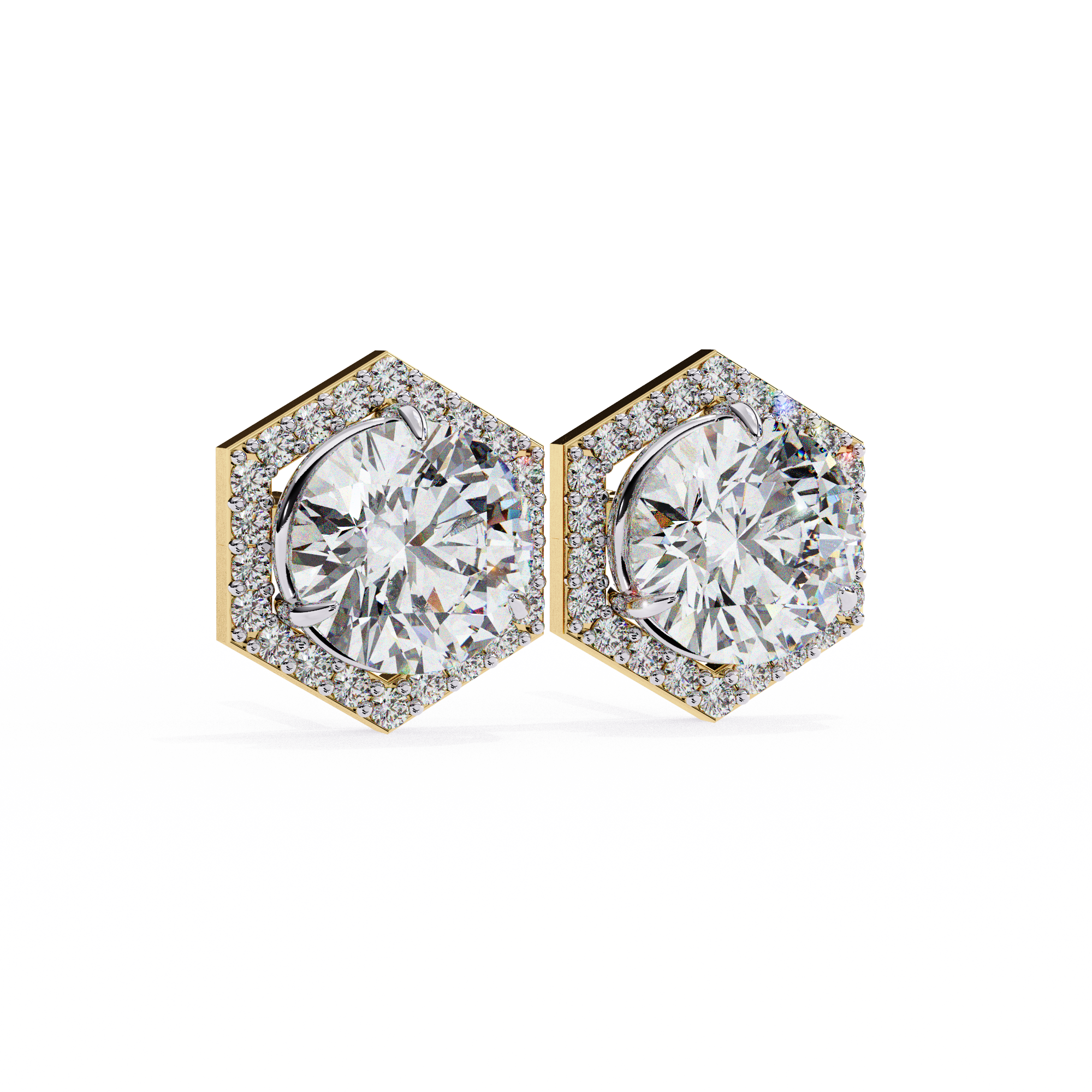 Solitairekart 2.1ct Hexagonal Halo Natural Diamond Stud Earrings-H Color, VS1 Clarity3