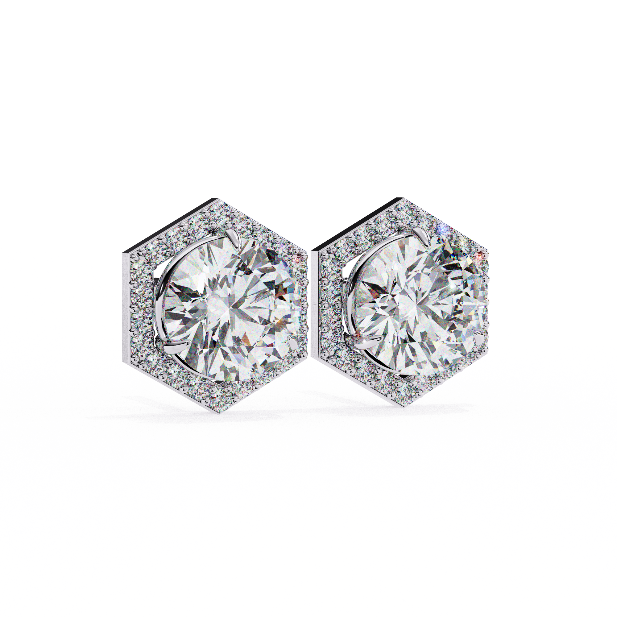 Solitairekart 2.1ct Hexagonal Halo Natural Diamond Stud Earrings-H Color, VS1 Clarity3
