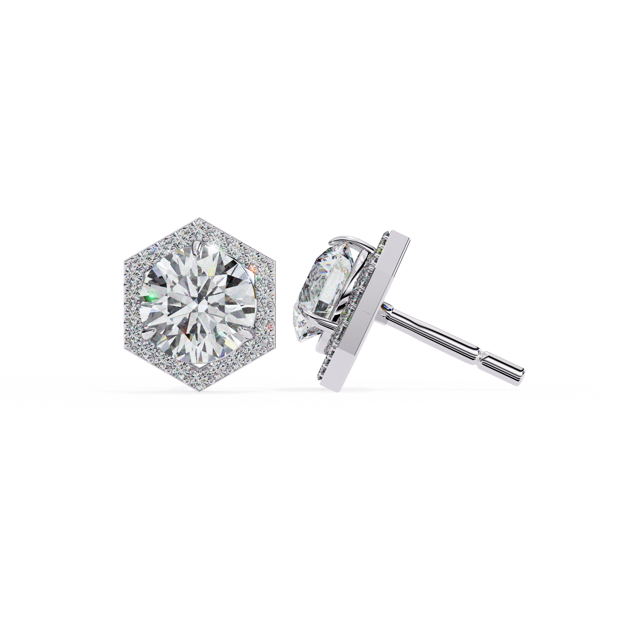 Solitairekart 2.1ct Hexagonal Halo Natural Diamond Stud Earrings-H Color, VS1 Clarity3