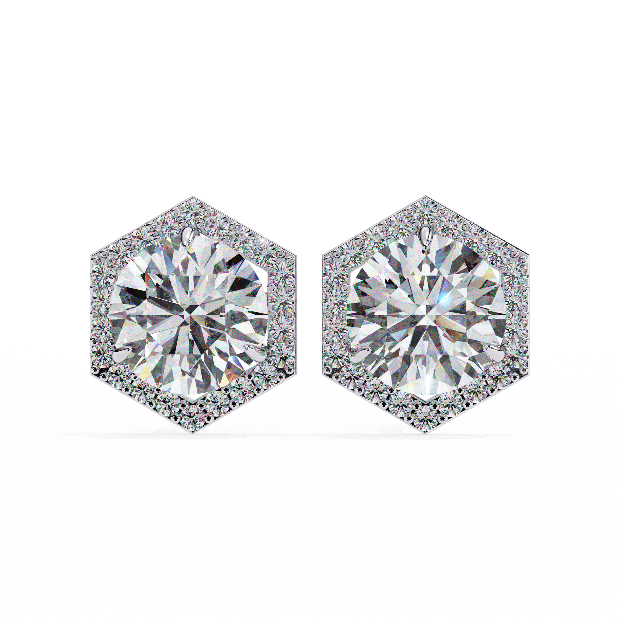 Solitairekart 2.1ct Hexagonal Halo Natural Diamond Stud Earrings-H Color, VS1 Clarity3