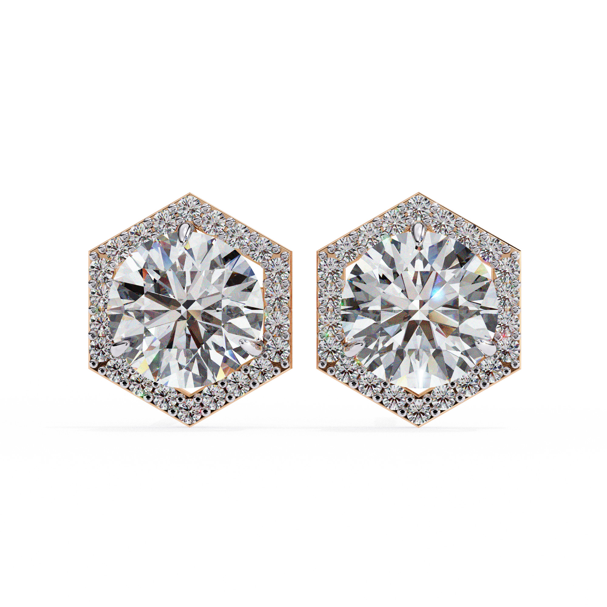 Solitairekart 2.1ct Hexagonal Halo Natural Diamond Stud Earrings-H Color, VS1 Clarity3