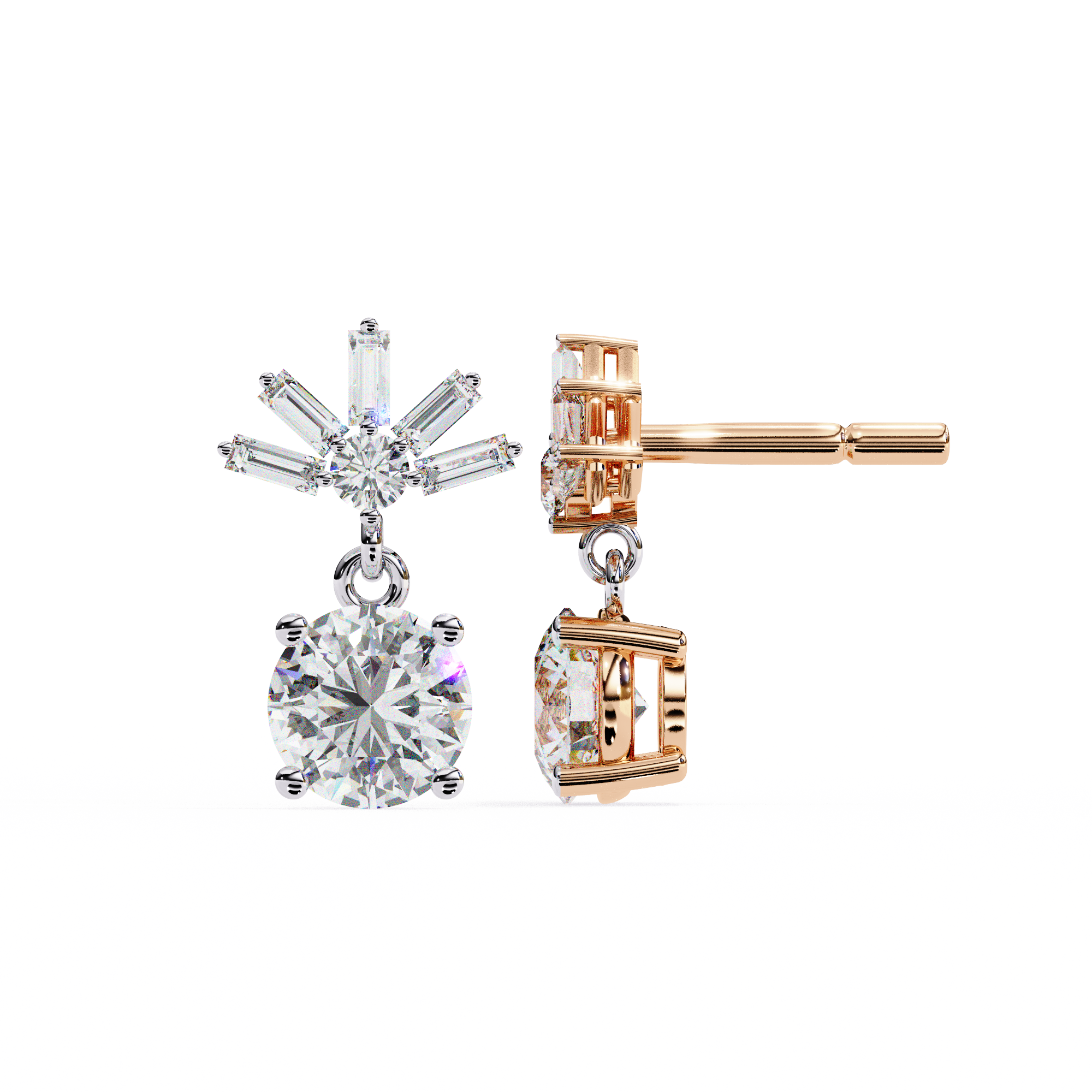 Eternal Cascade: 0.86 Carat Baguette & Round Lab Grown Diamond Dangle Earrings
