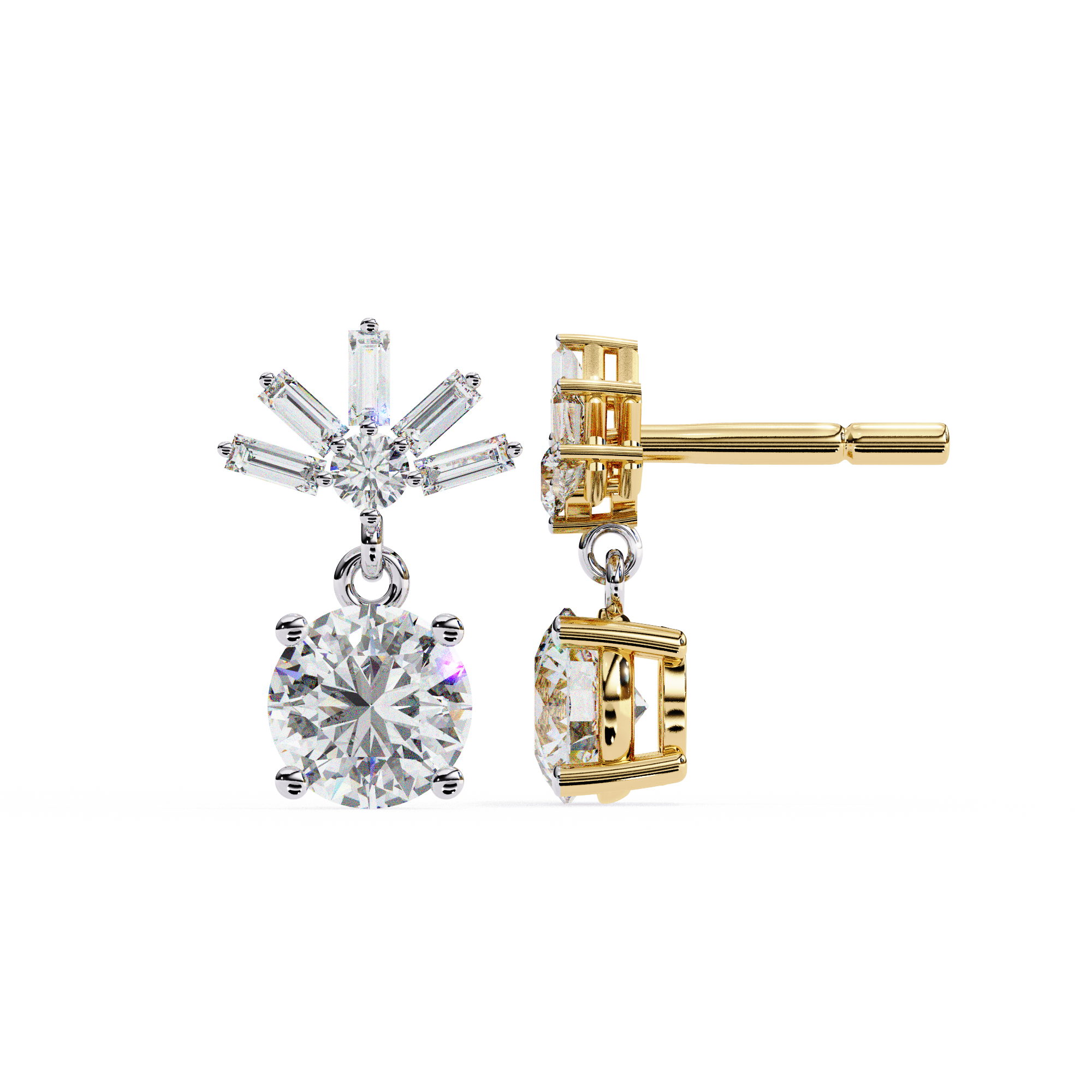 Eternal Cascade: 0.86 Carat Baguette & Round Lab Grown Diamond Dangle Earrings