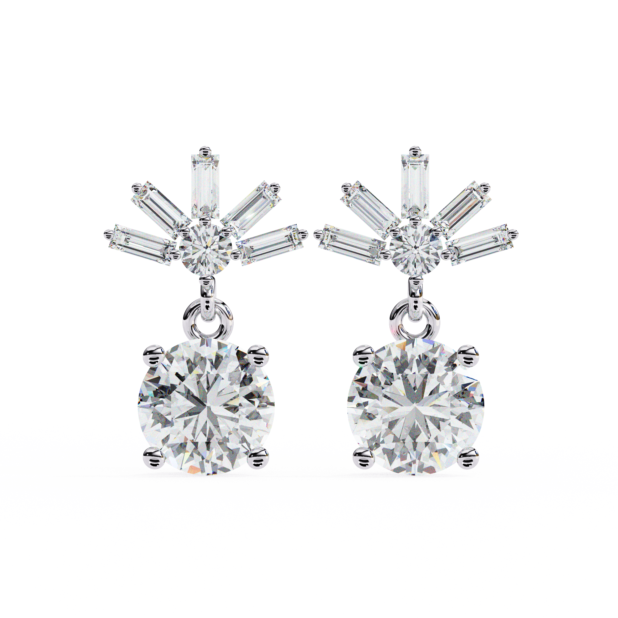 Eternal Cascade: 0.86 Carat Baguette & Round Lab Grown Diamond Dangle Earrings