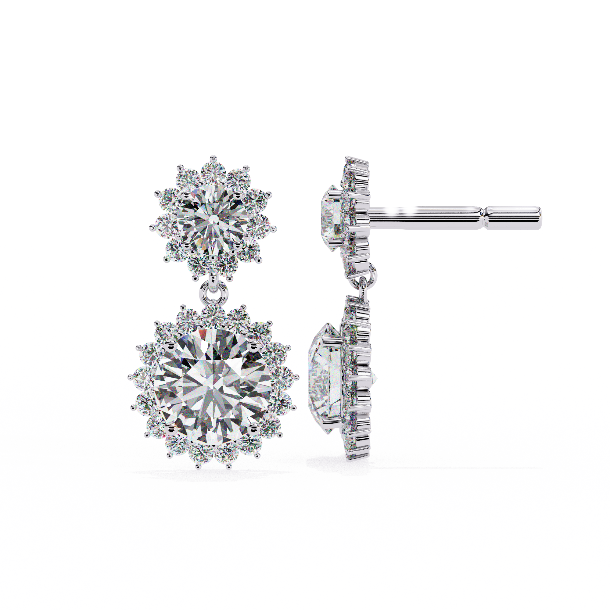 Solitairekart 1.37ct Floral Halo Natural Diamond Drop Earrings-HI Color, VS-SI Clarity