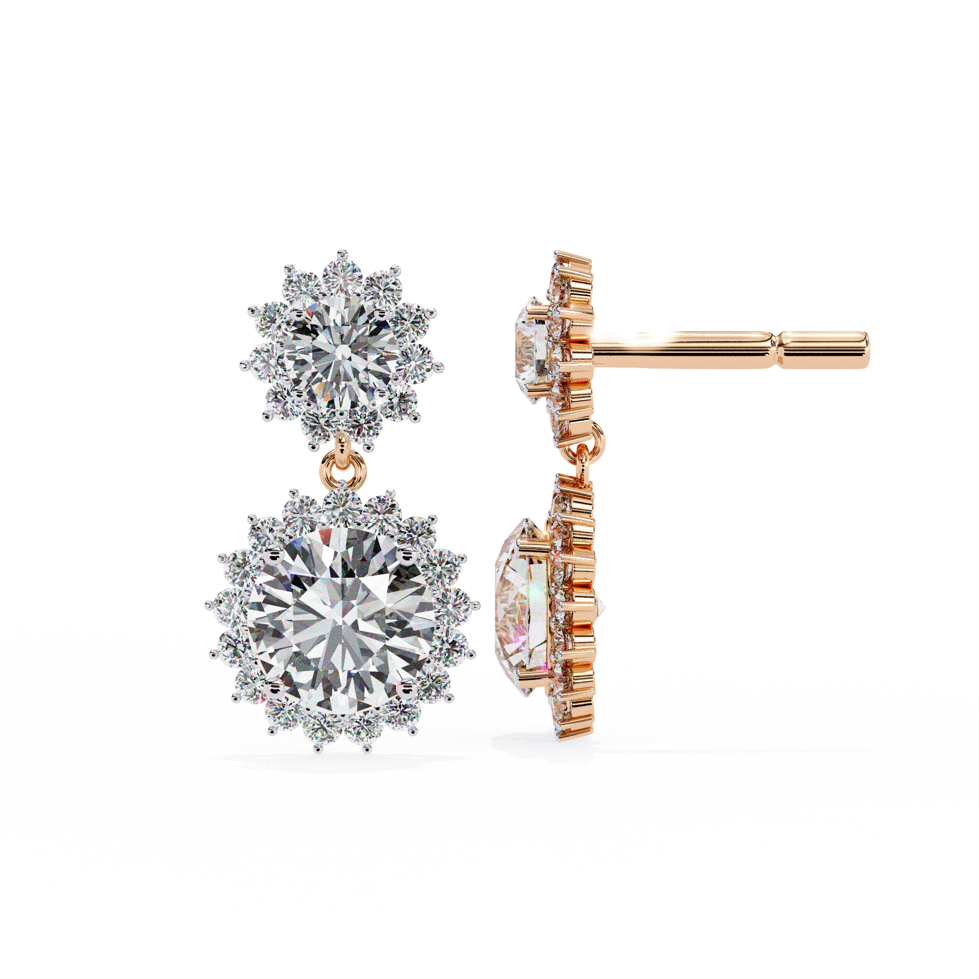 Solitairekart 1.37ct Floral Halo Natural Diamond Drop Earrings-HI Color, VS-SI Clarity