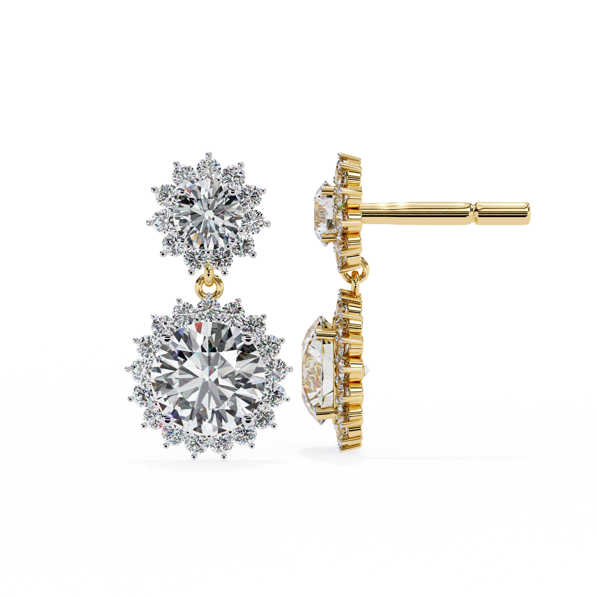 Solitairekart 1.37ct Floral Halo Natural Diamond Drop Earrings-HI Color, VS-SI Clarity