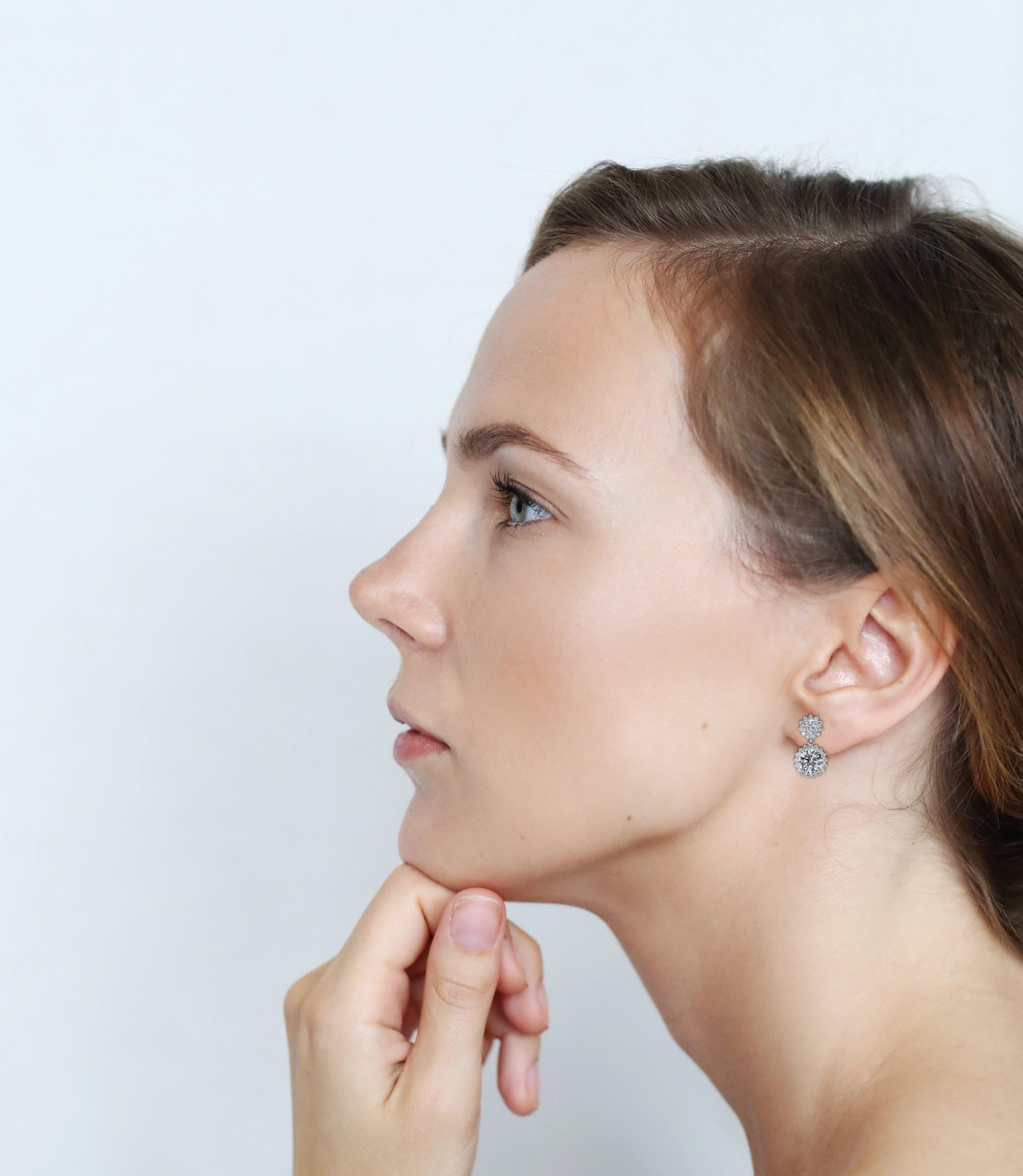 1.83 Carat Round EF/VS Lab Grown Diamond Dangle Earrings — Refined Movement