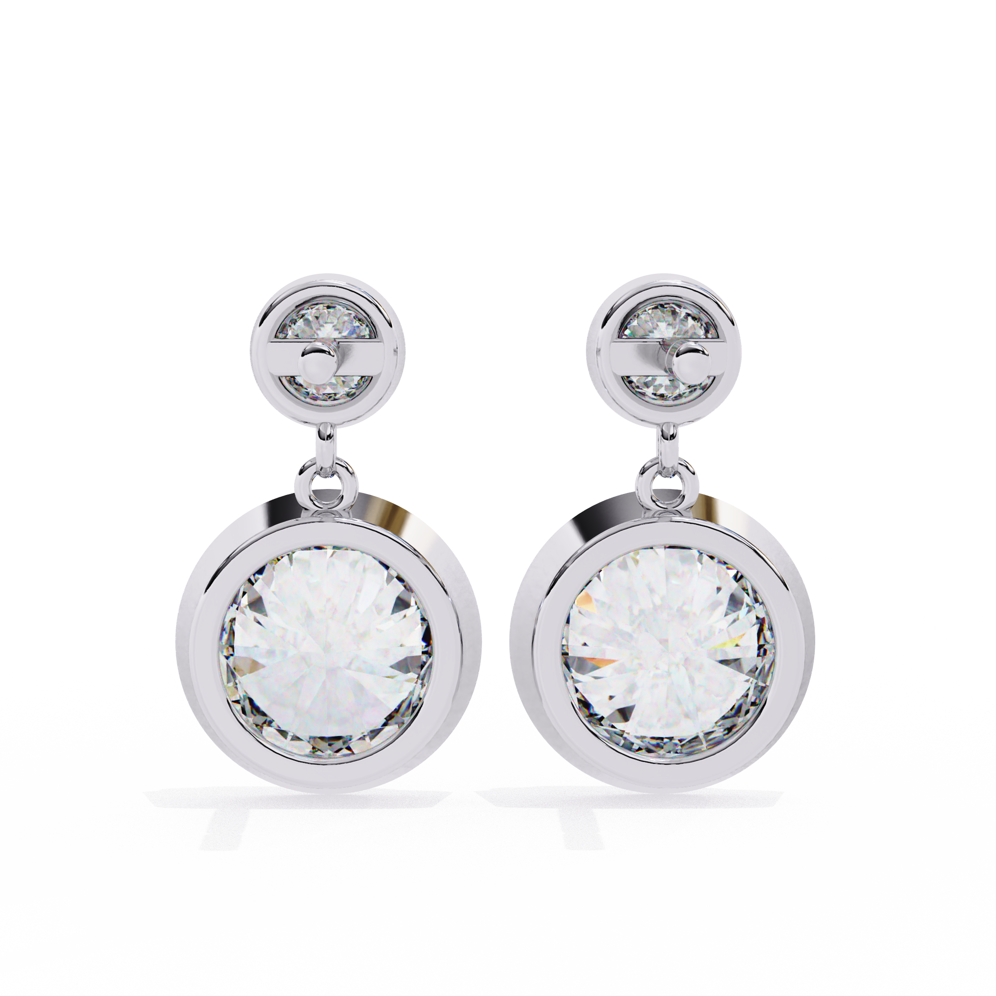 Pure Radiance 1.83 Carat EF/VS Round Bezel Set Lab Grown Diamond Dangle Earrings