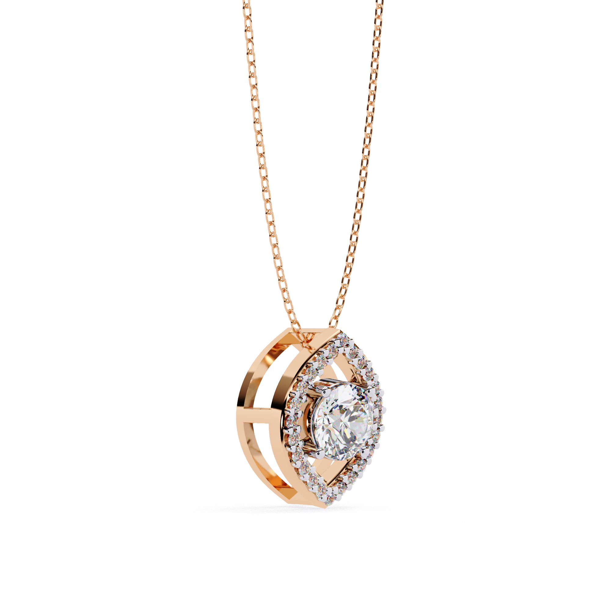0.56ct Lab-Grown Diamond Halo Pendant Necklace – Round Shape EF/VS Radiance