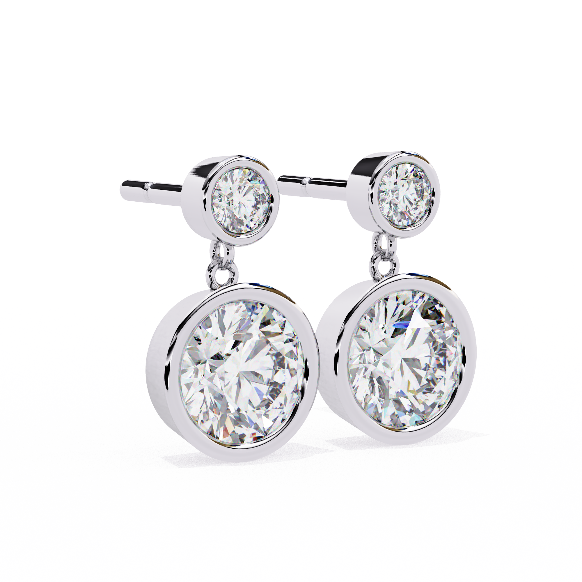 Solitairekart 1.83ct Two-Stone Bezel Drop Natural Diamond Earrings-H Color, VS1 Clarity