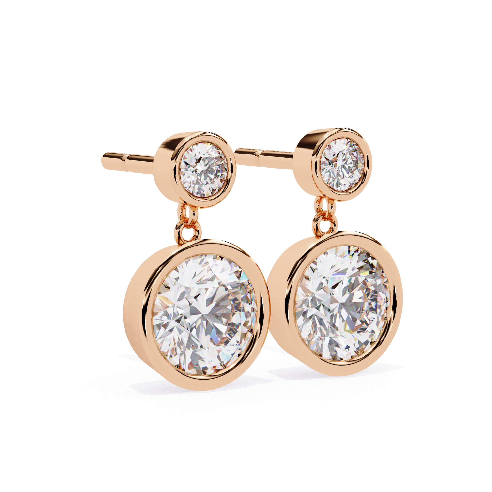 Solitairekart 1.83ct Two-Stone Bezel Drop Natural Diamond Earrings-H Color, VS1 Clarity