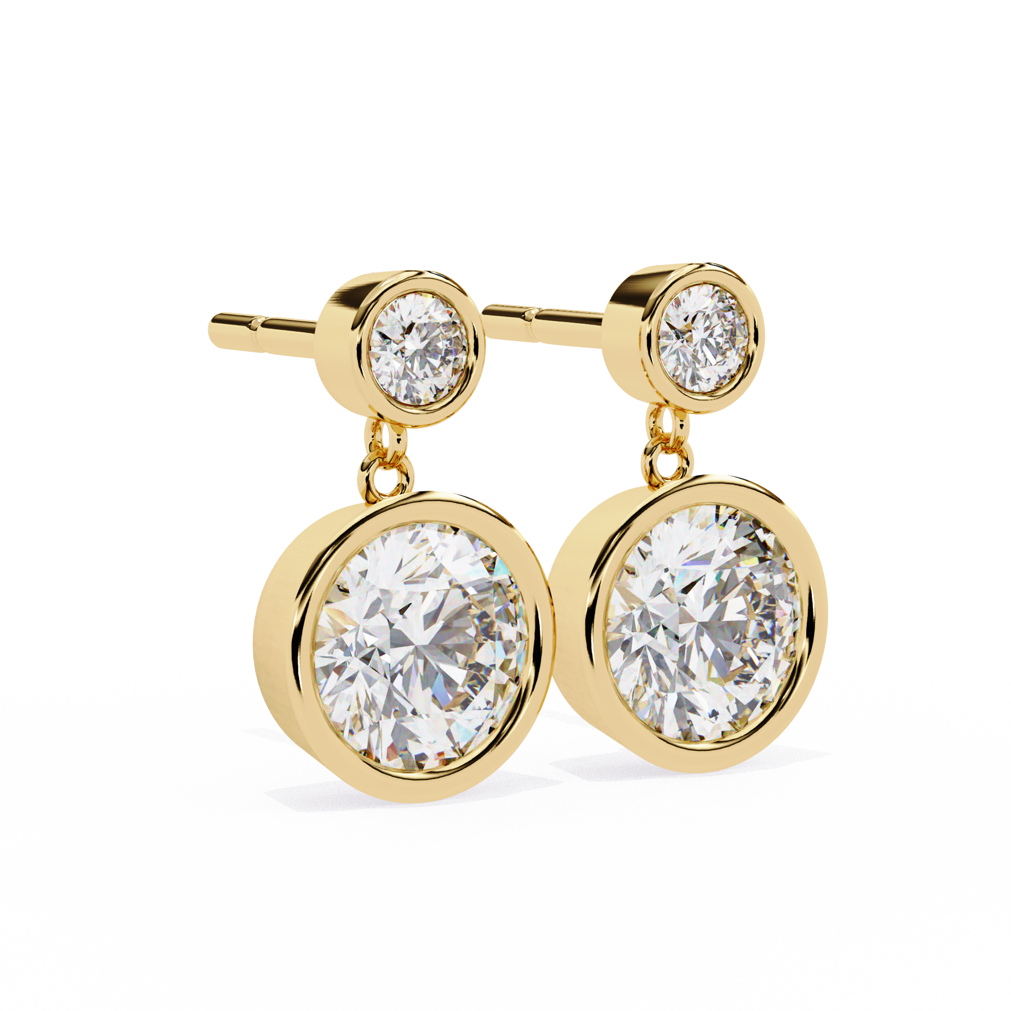 Solitairekart 1.83ct Two-Stone Bezel Drop Natural Diamond Earrings-H Color, VS1 Clarity