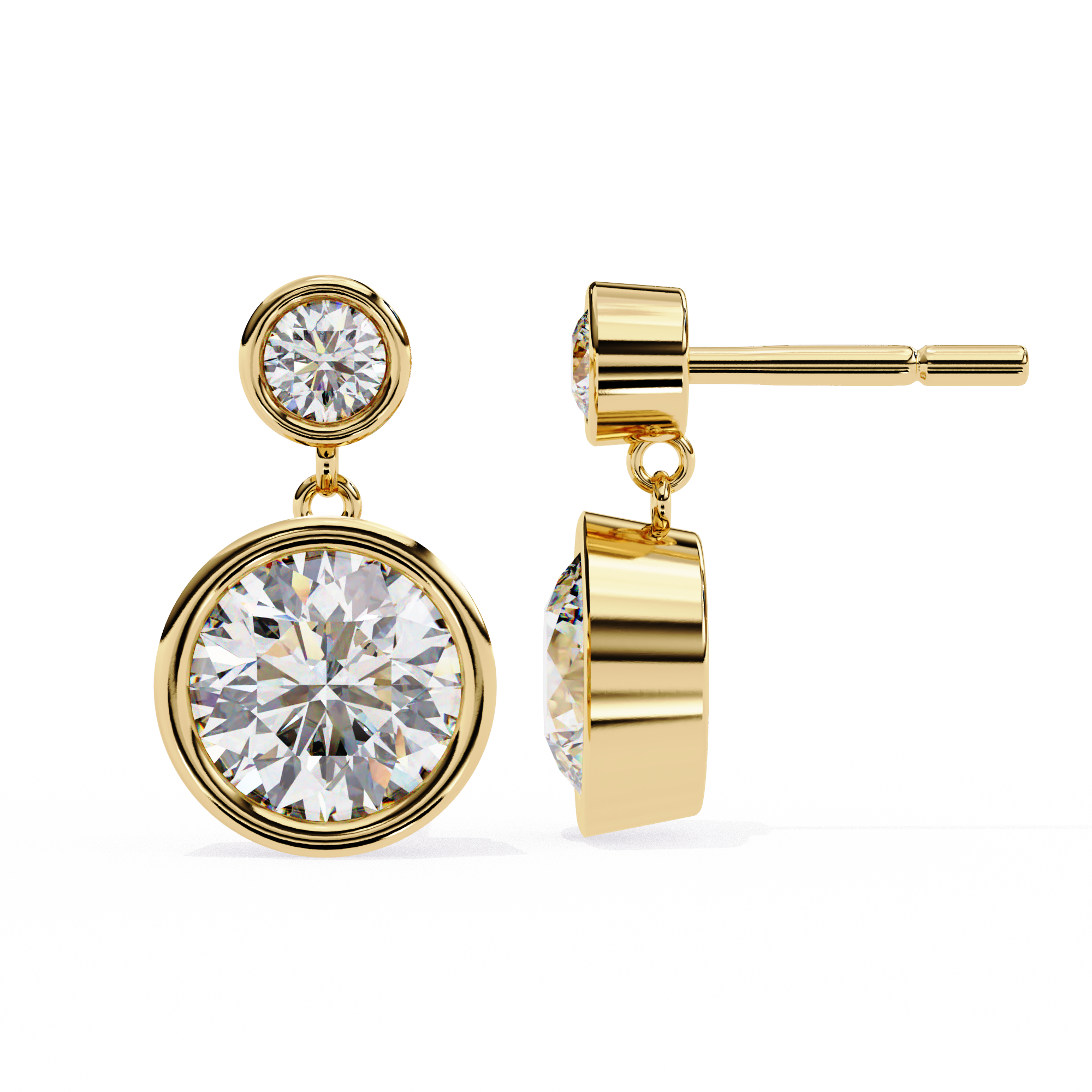 Pure Radiance 1.83 Carat EF/VS Round Bezel Set Lab Grown Diamond Dangle Earrings