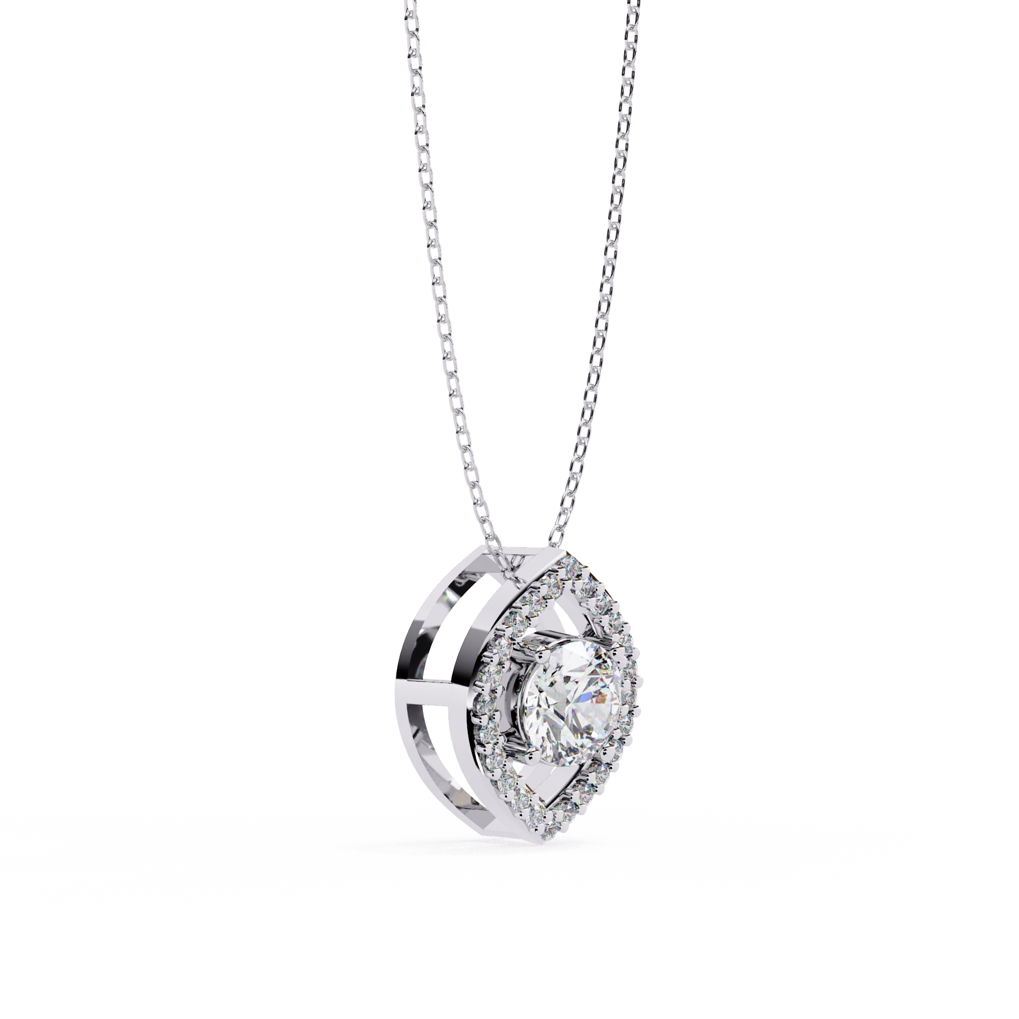 0.56ct Lab-Grown Diamond Halo Pendant Necklace – Round Shape EF/VS Radiance