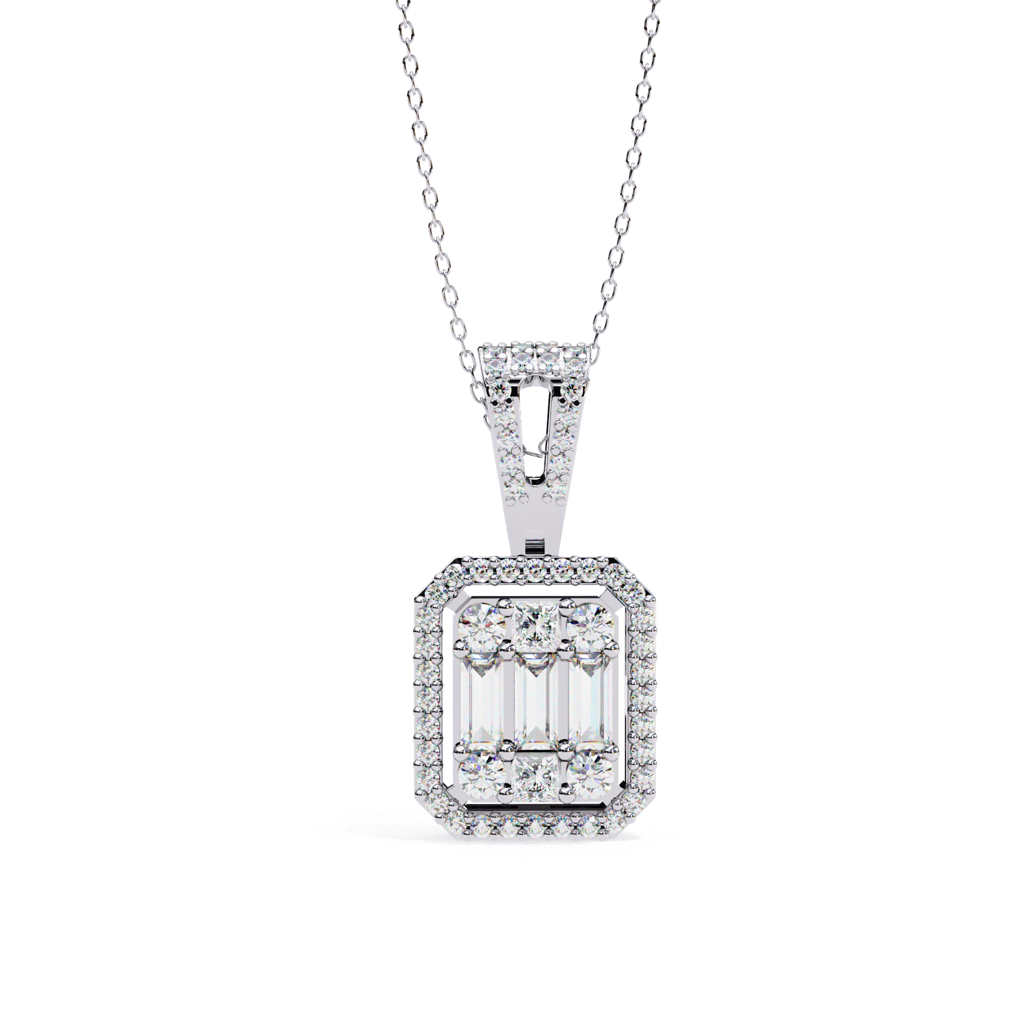Contemporary 0.72ct EF/VS Lab-Grown Diamond Multi-Shape Pendant Necklace