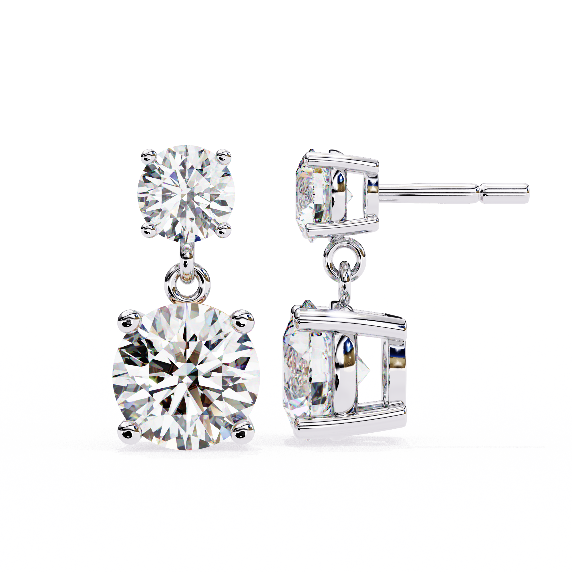 Solitairekart 3.73ct Dangling Double Round Solitaire Natural Diamond Stud Earrings-H Color, VS1 Clarity