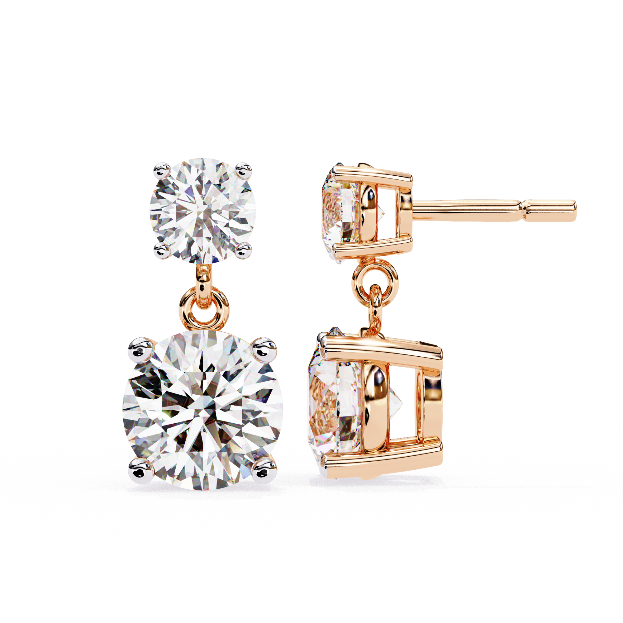 Solitairekart 3.73ct Dangling Double Round Solitaire Natural Diamond Stud Earrings-H Color, VS1 Clarity
