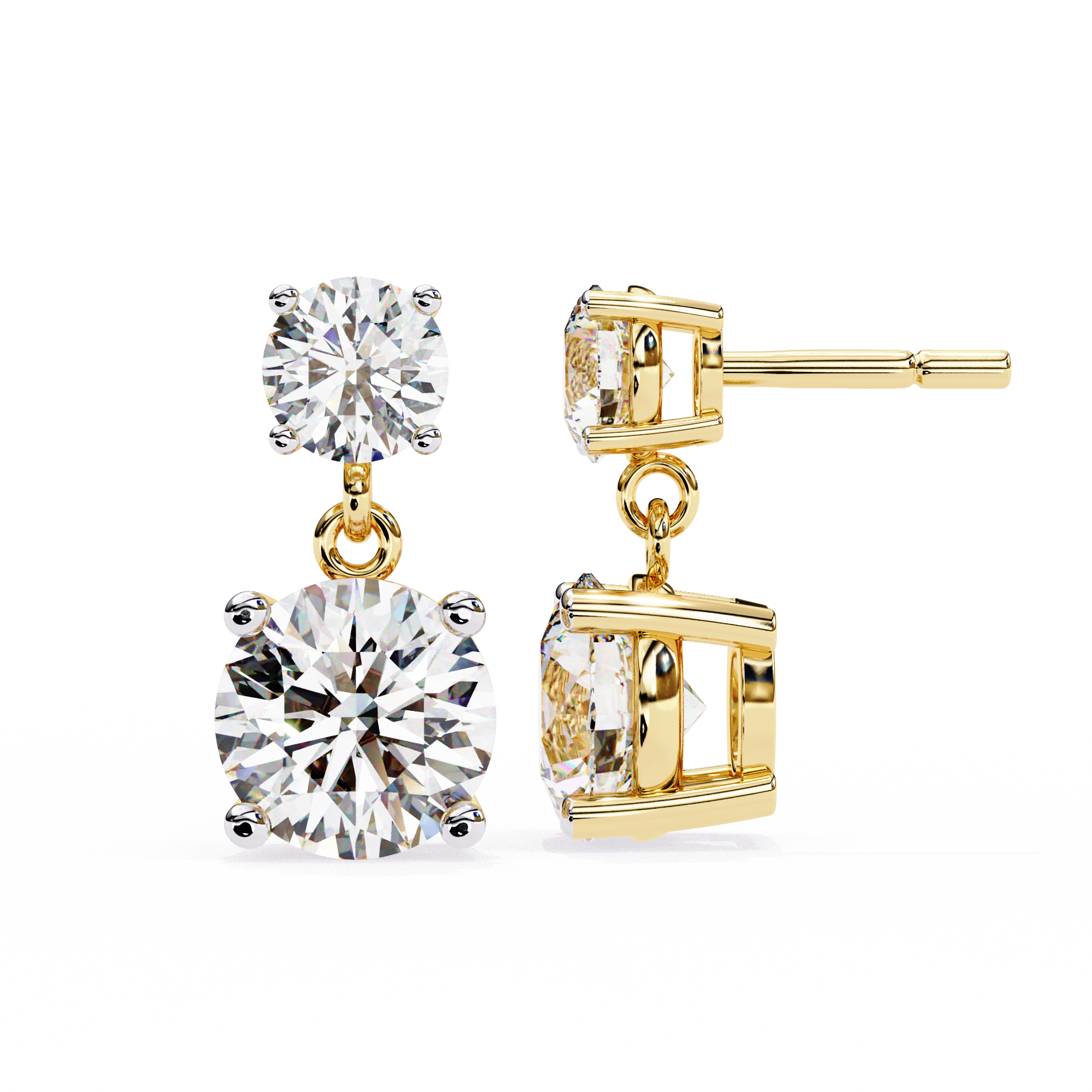 Solitairekart 3.73ct Dangling Double Round Solitaire Natural Diamond Stud Earrings-H Color, VS1 Clarity