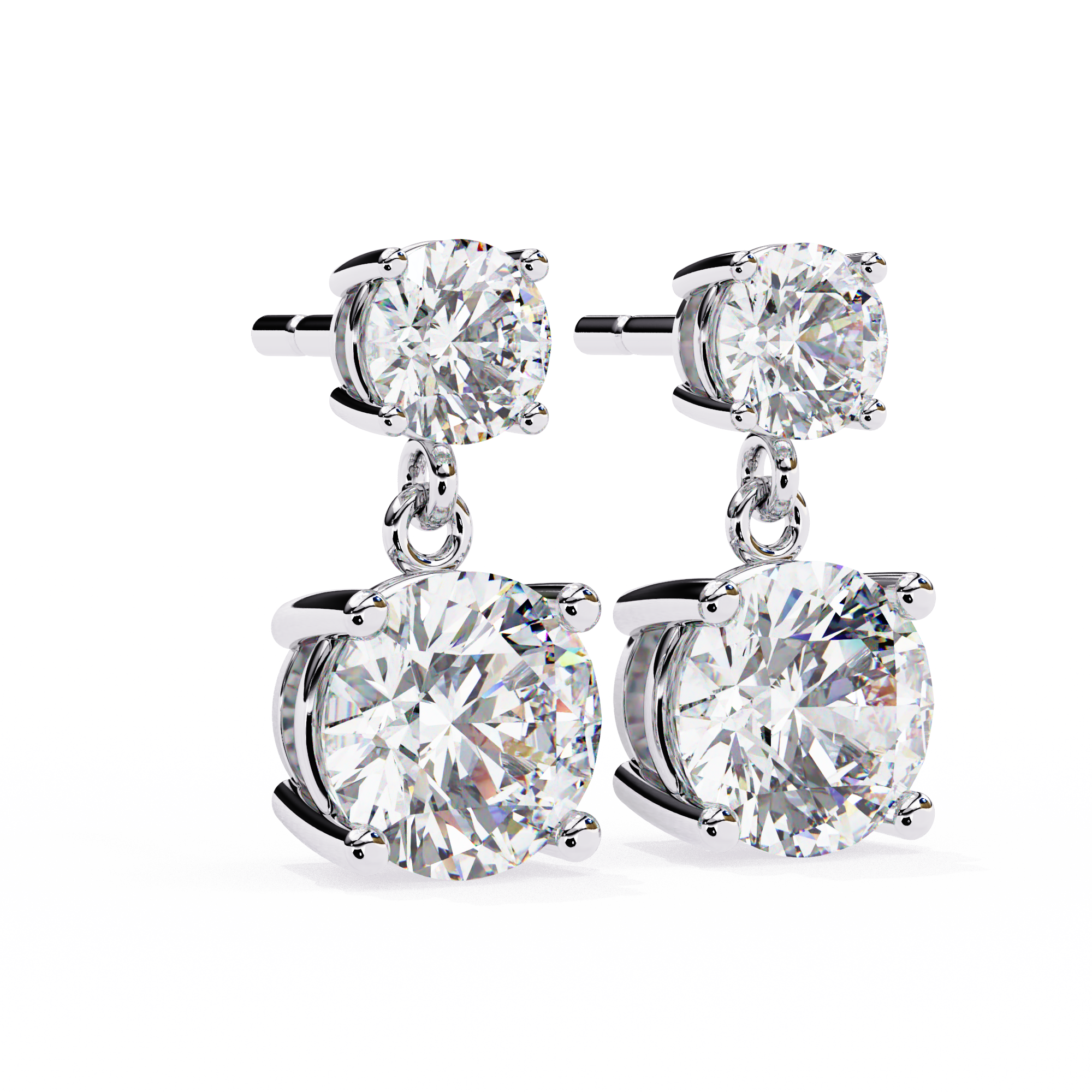 Solitairekart 3.73ct Dangling Double Round Solitaire Natural Diamond Stud Earrings-H Color, VS1 Clarity