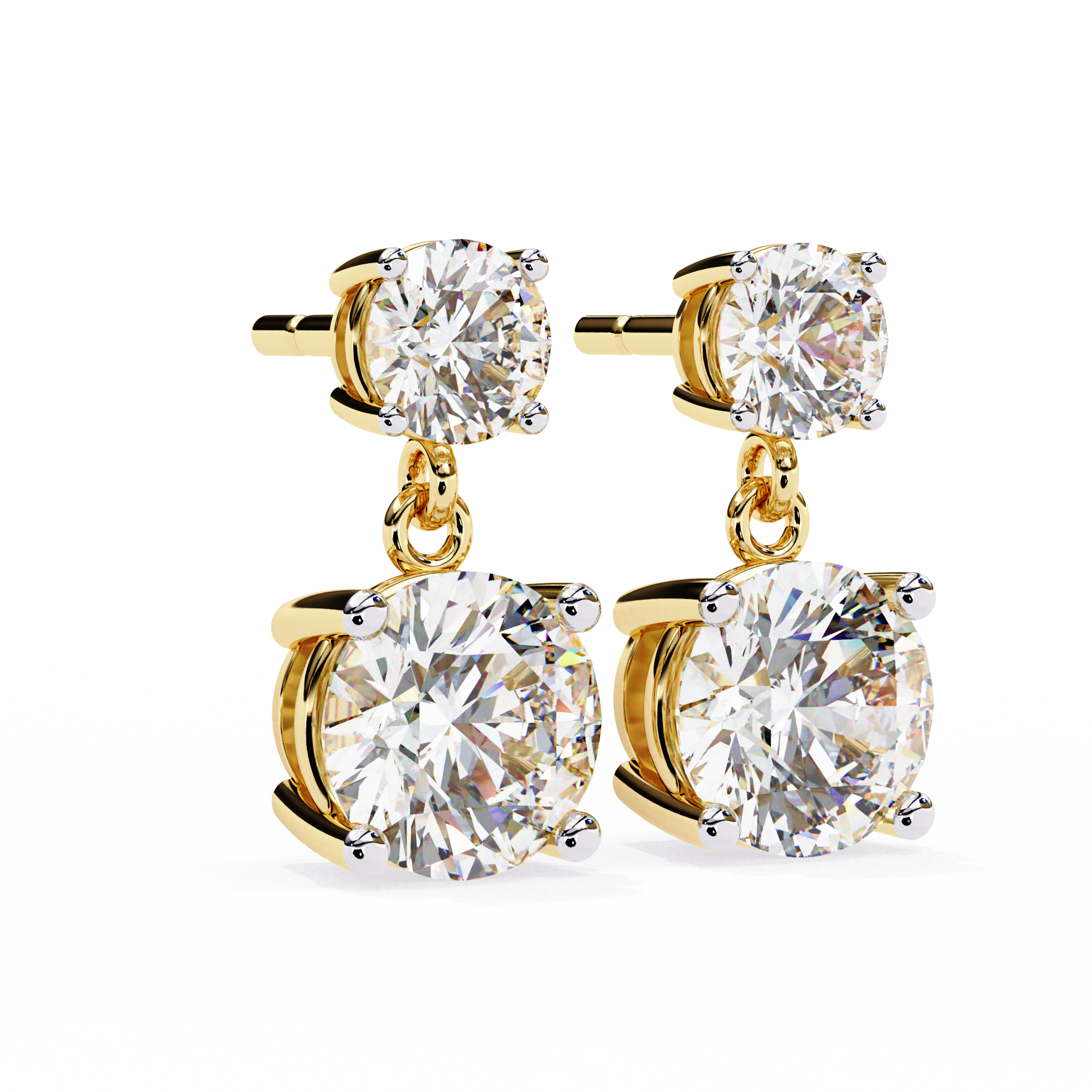 Solitairekart 3.73ct Dangling Double Round Solitaire Natural Diamond Stud Earrings-H Color, VS1 Clarity