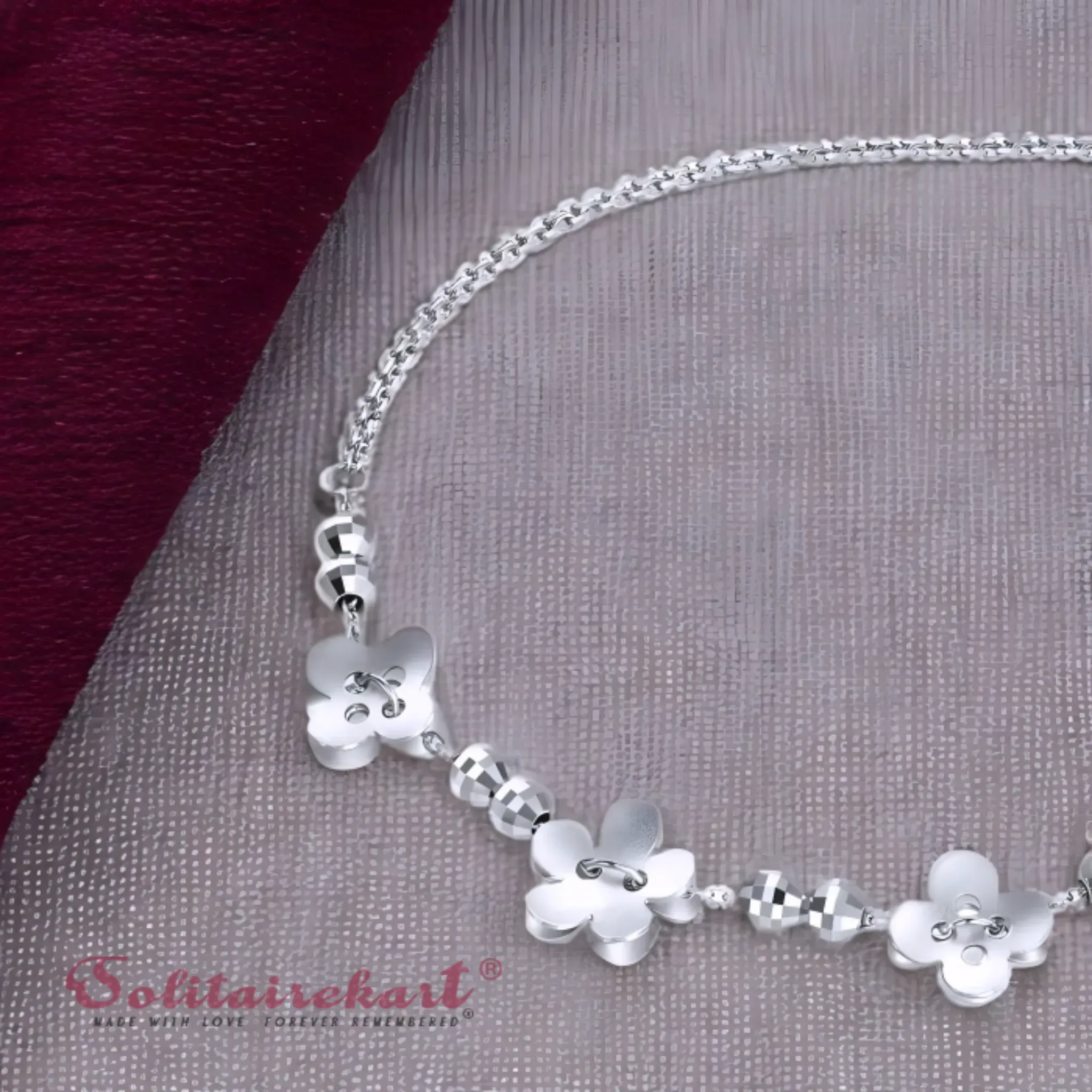 Solitairekart Platinum Floral Charm Bracelet 3.444gm Weight For Woman.