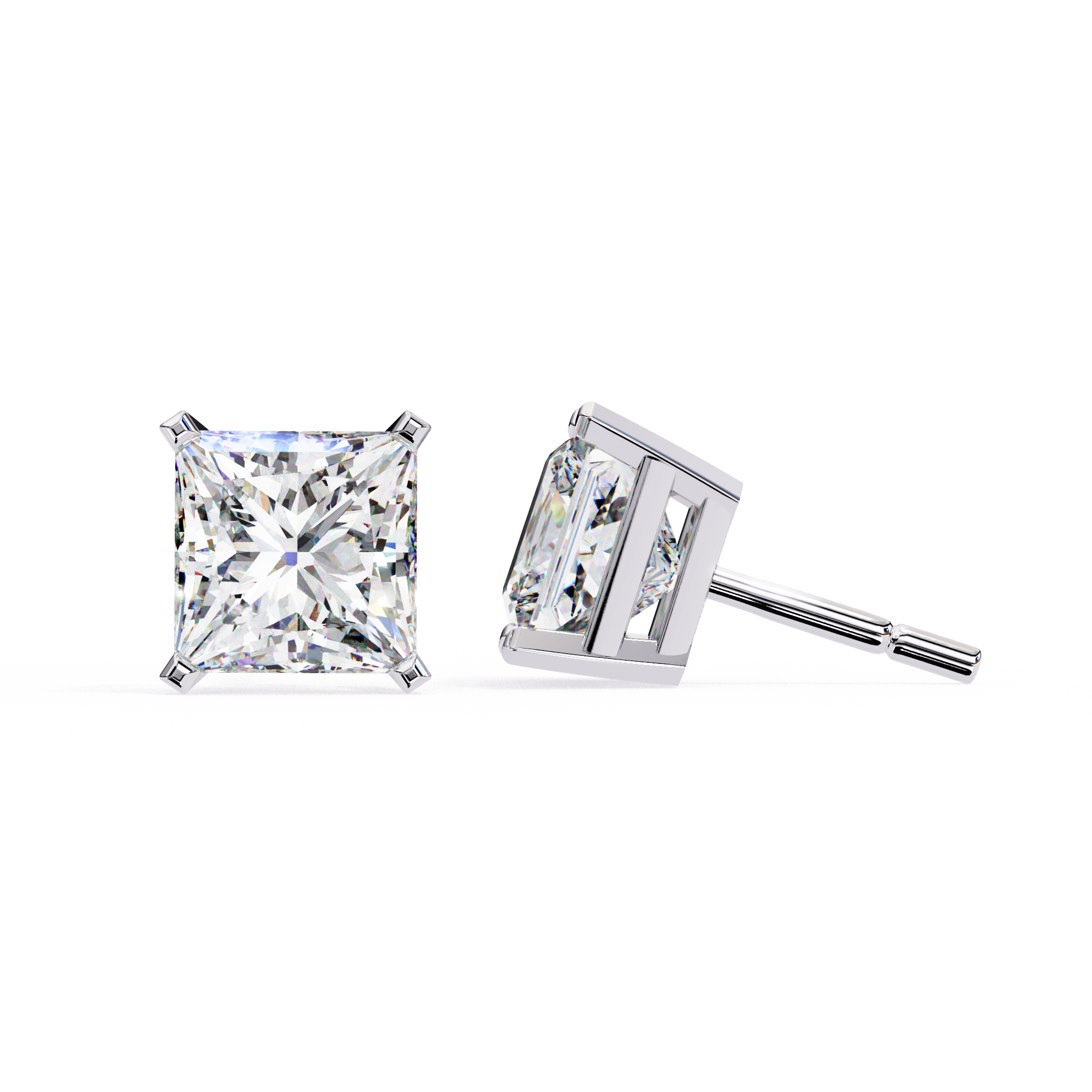 3.04ct Princess Cut Diamond Studs | Solitairekart