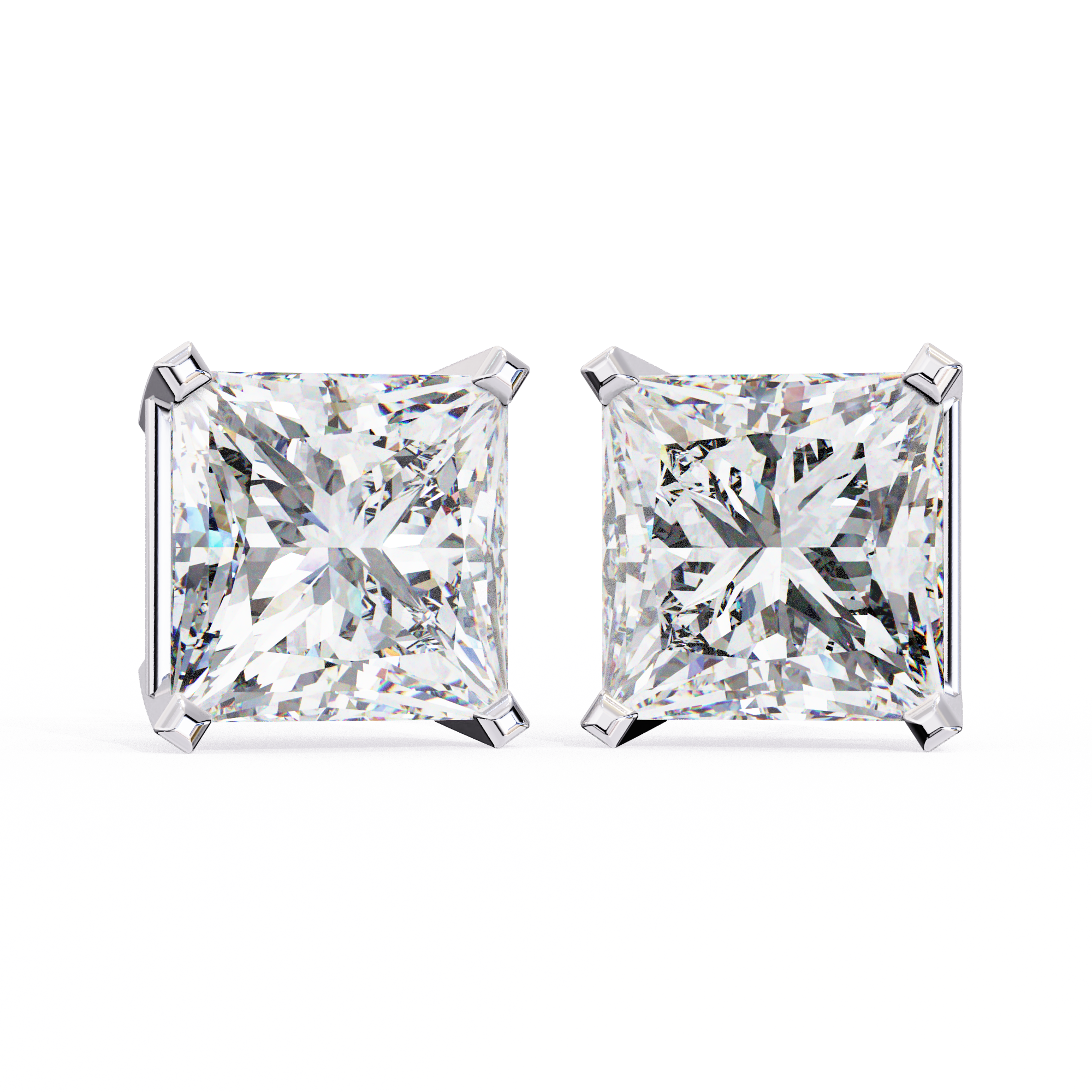 Imperial Spark–3.04ct E Color VS2 Clarity Princess Shape Diamond Stud Earrings