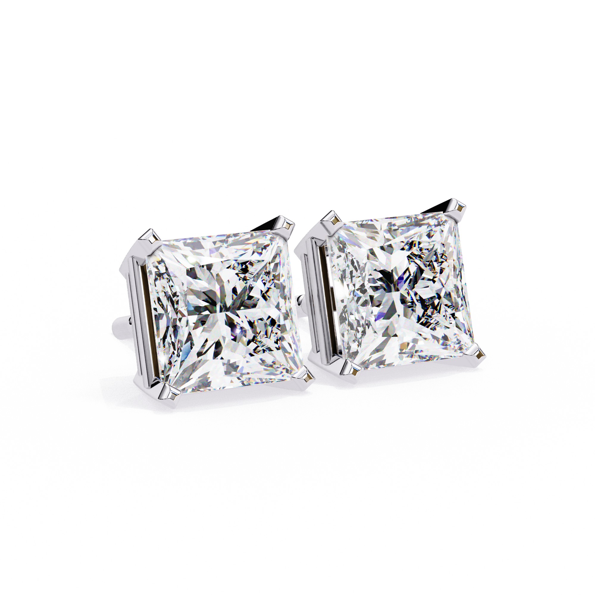 Imperial Spark–3.04ct E Color VS2 Clarity Princess Shape Diamond Stud Earrings